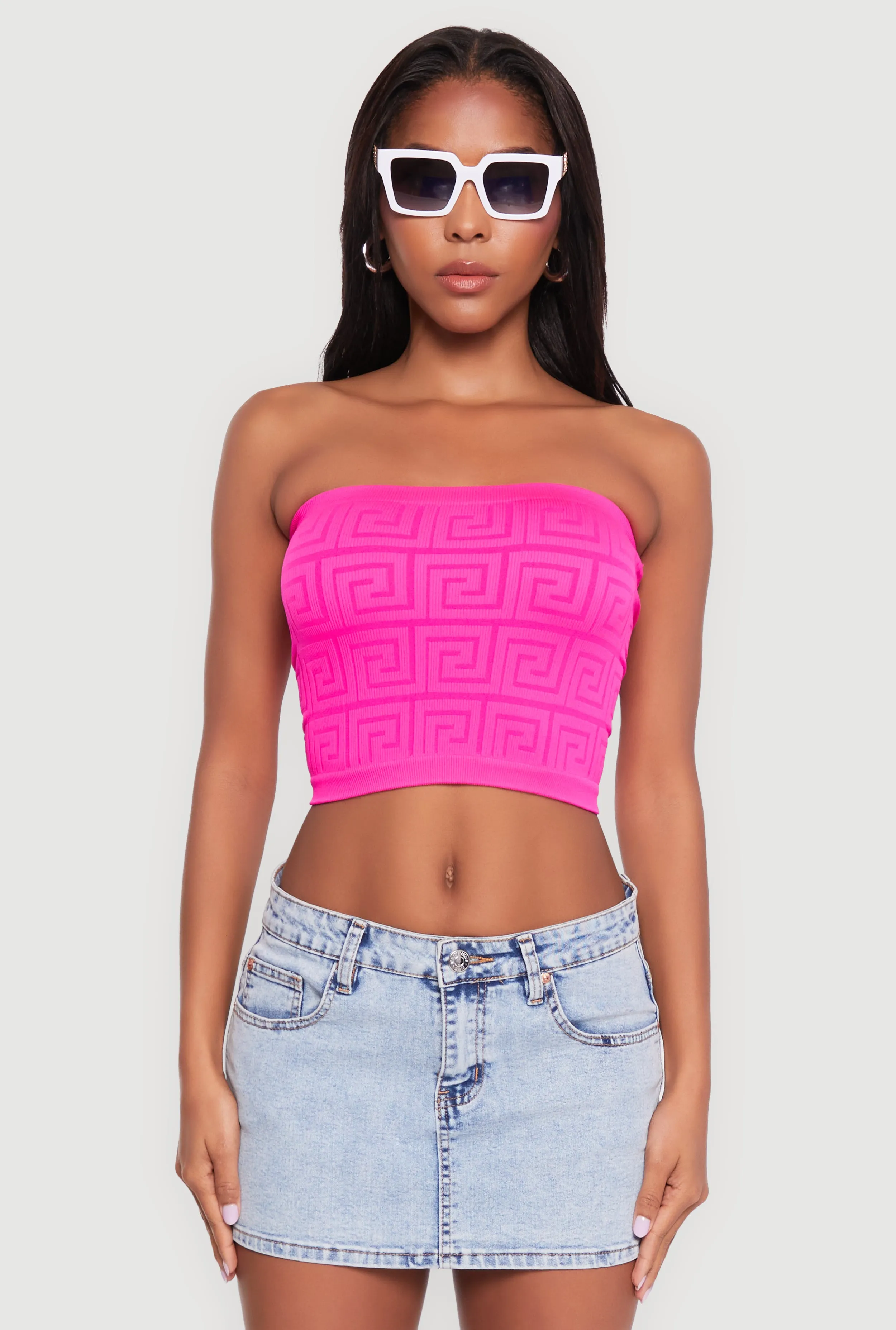 Trendy Greek Key Rib Knit Cropped Tube Top sold by Rainbow product image thumbnail 2