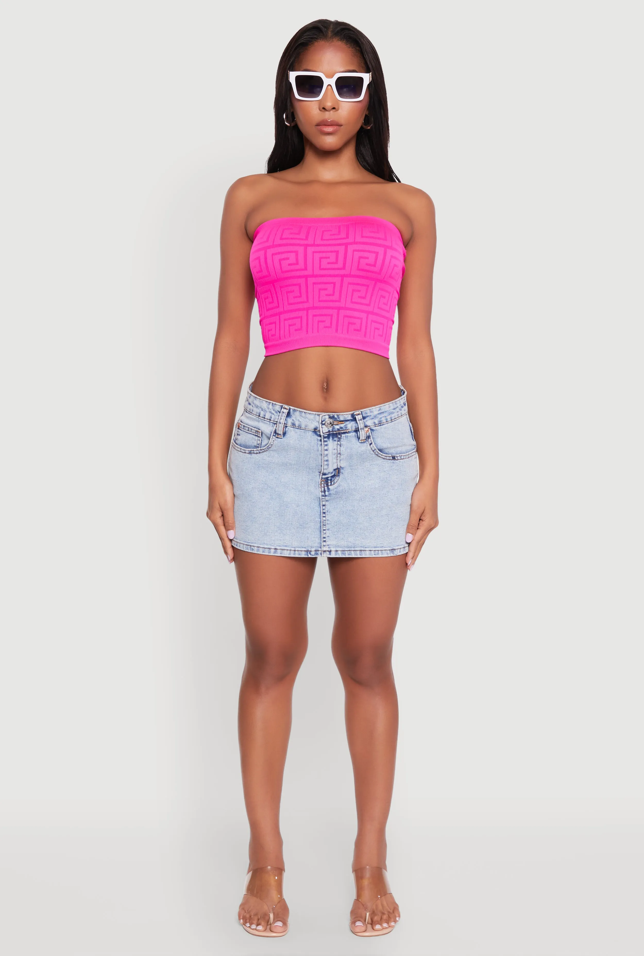 Trendy Greek Key Rib Knit Cropped Tube Top sold by Rainbow product image thumbnail 3