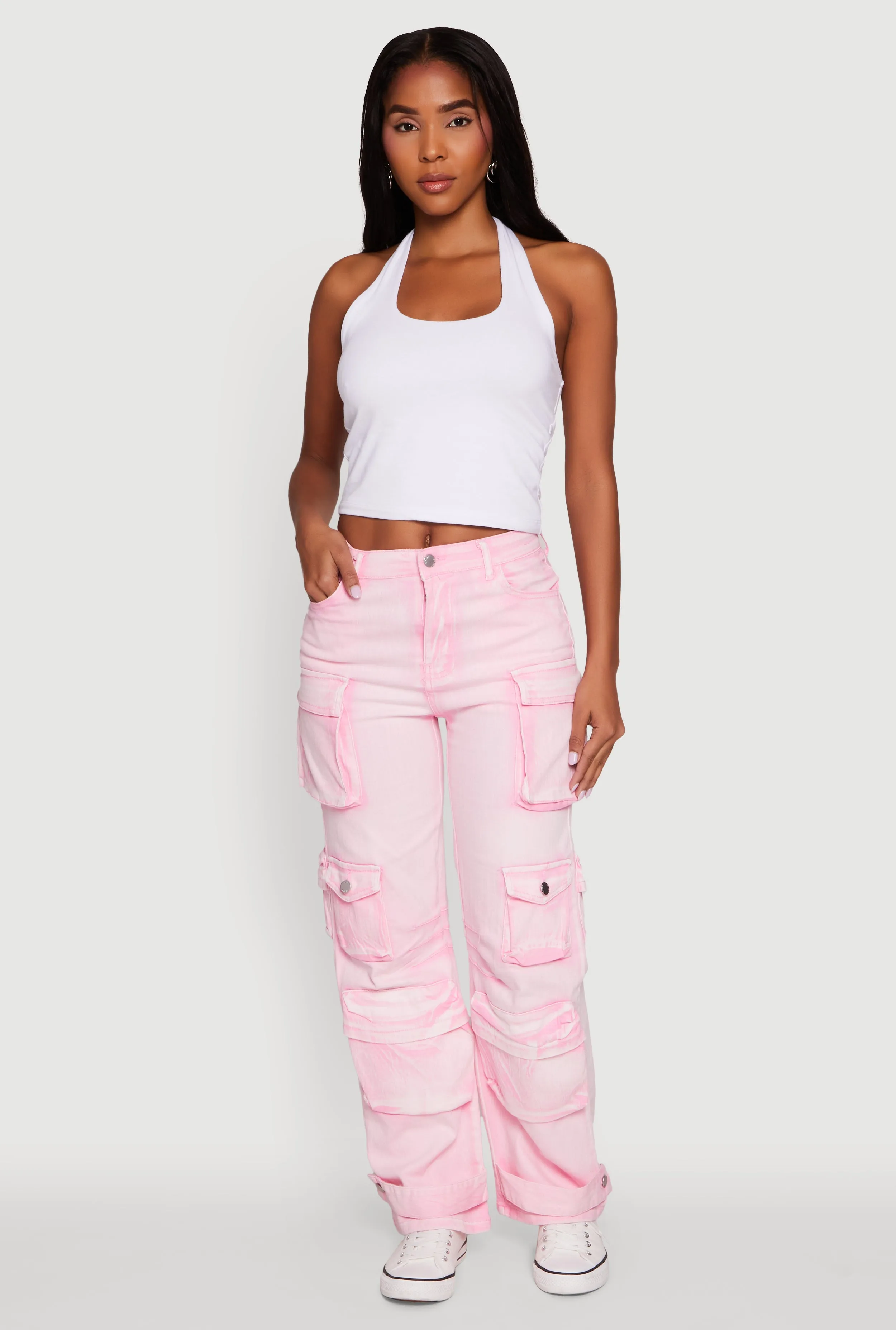 Daisy Acid Wash High Waisted Wide Leg Cargo Pants sold by Rainbow product image thumbnail 5