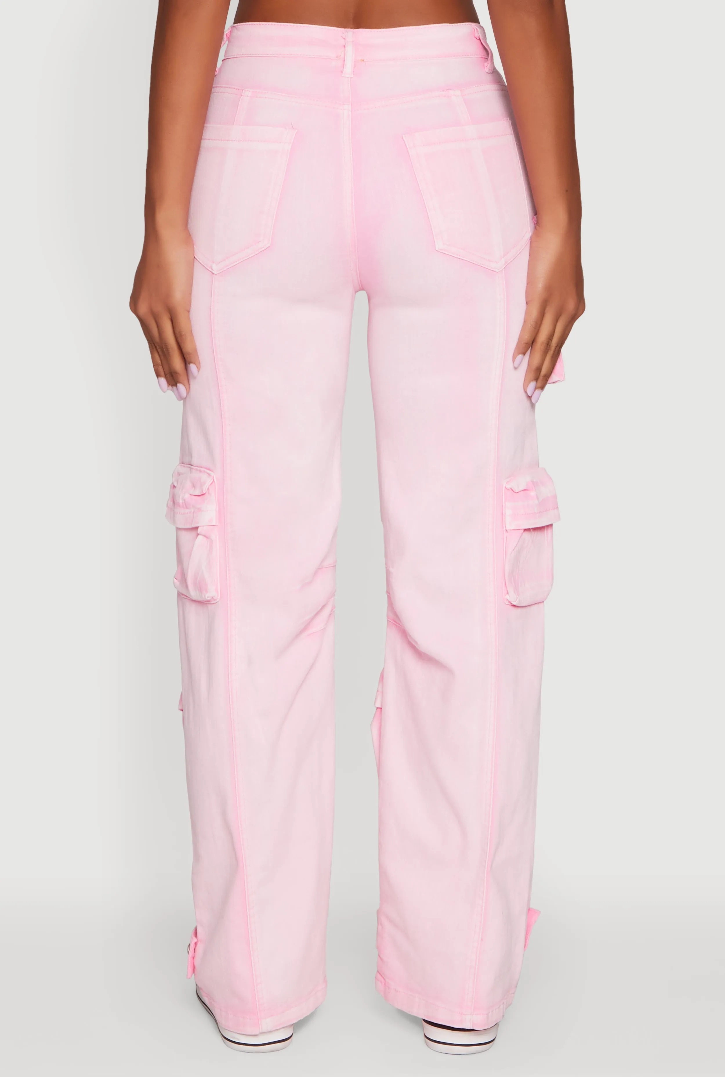 Daisy Acid Wash High Waisted Wide Leg Cargo Pants sold by Rainbow product image thumbnail 4