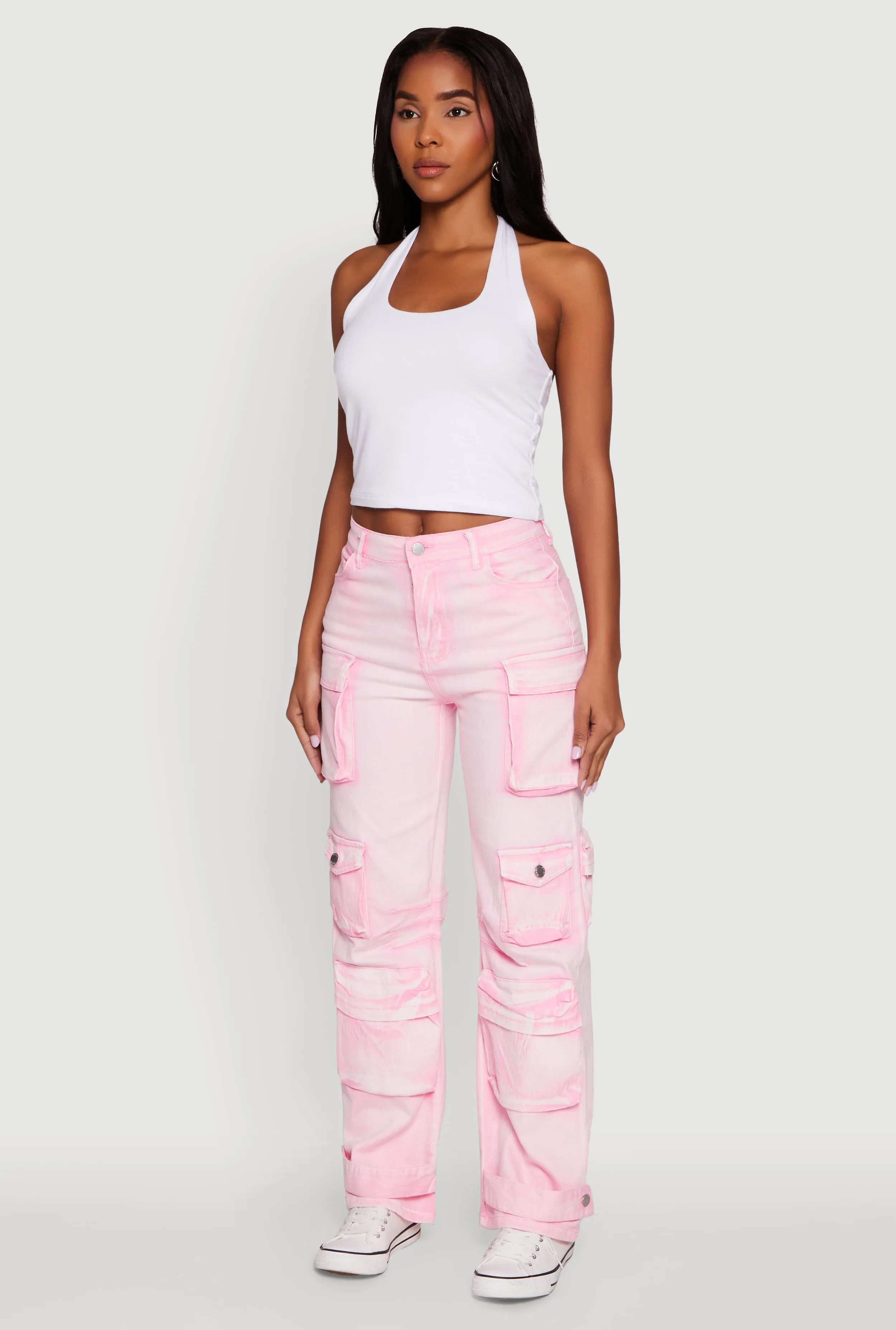 Daisy Acid Wash High Waisted Wide Leg Cargo Pants sold by Rainbow product image thumbnail 2