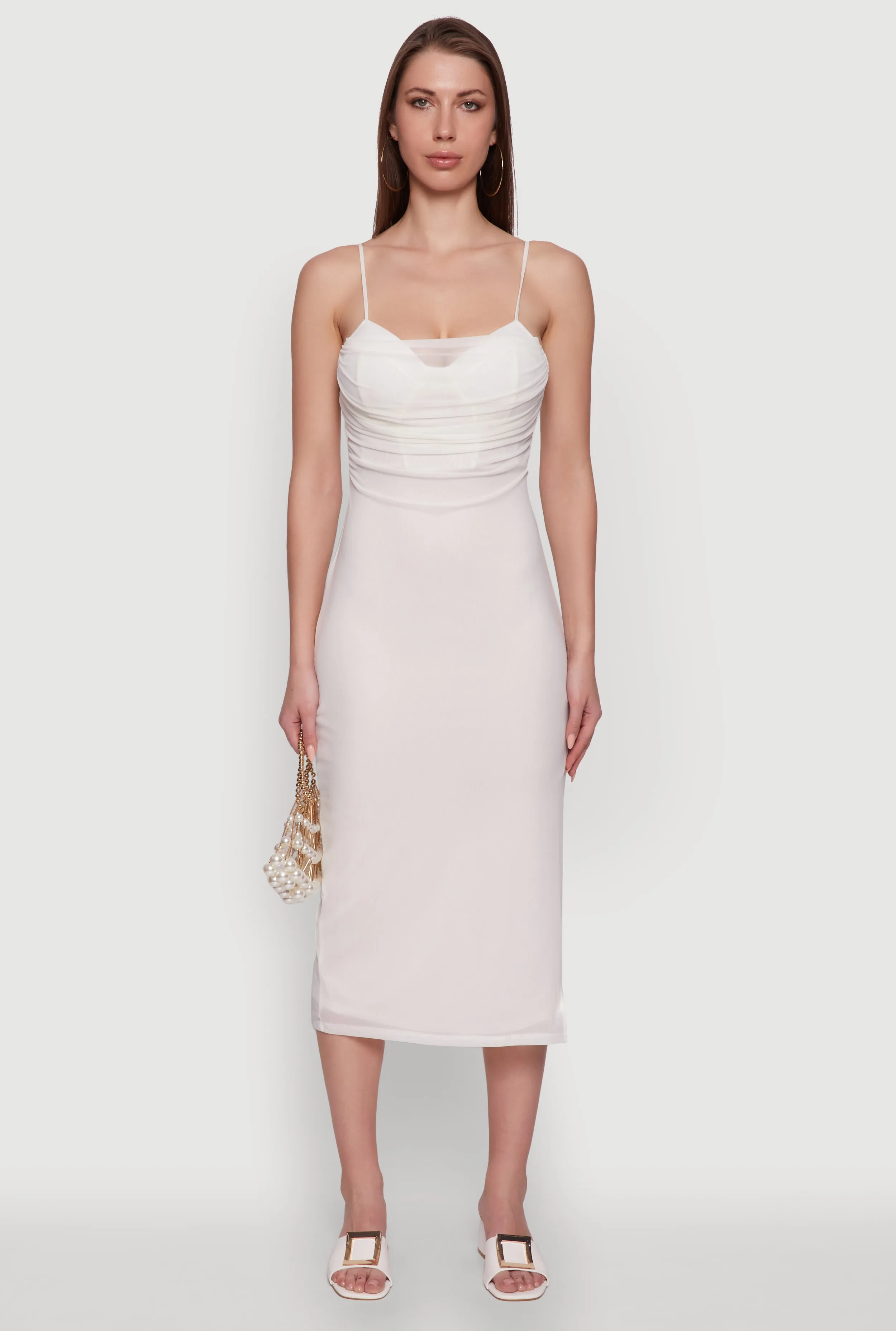 Haute Monde Mesh Overlay Side Slit Bustier Dress sold by Rainbow