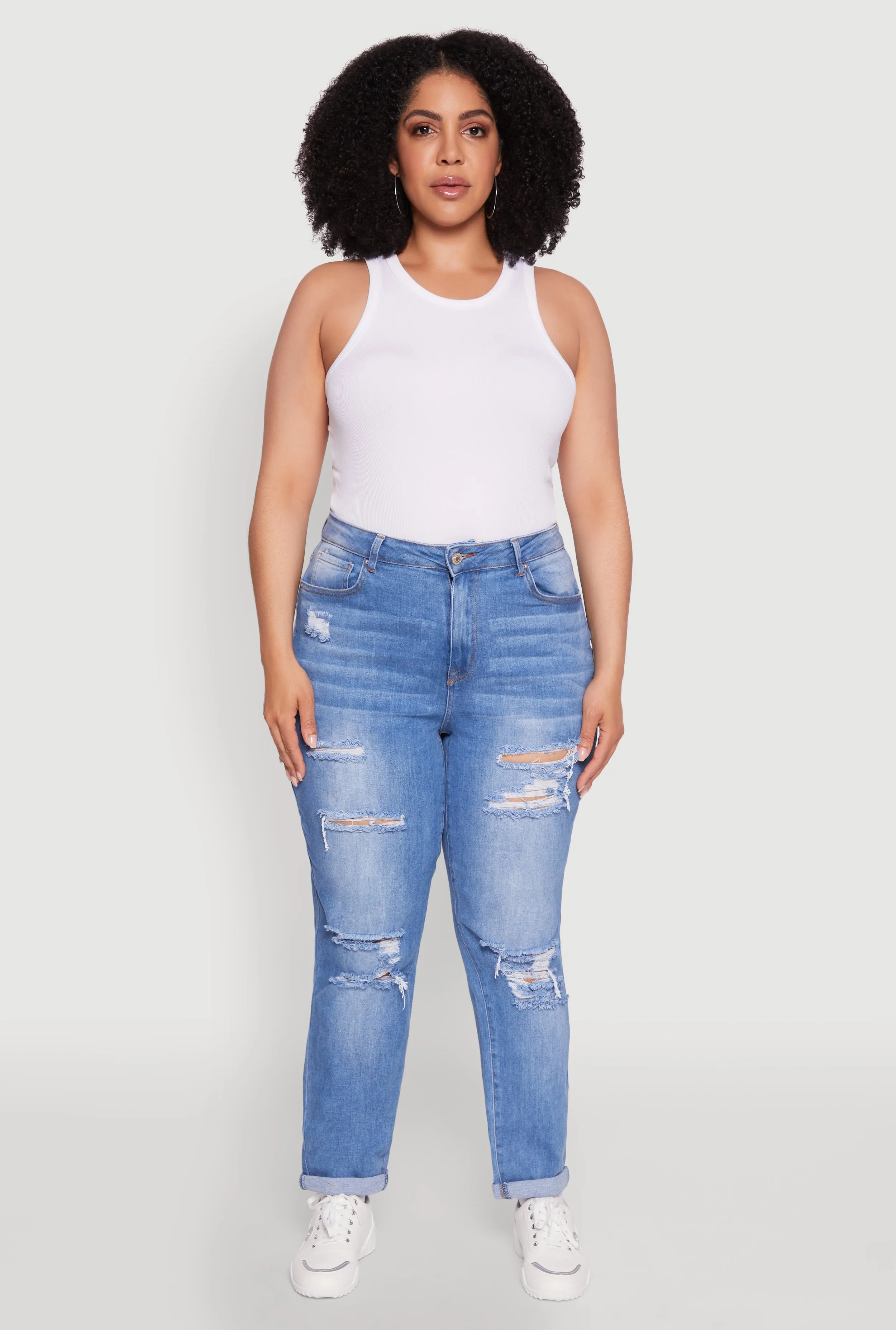 Plus Size WAX High Waisted Distressed Mom Jeans sold by Rainbow product image thumbnail 2