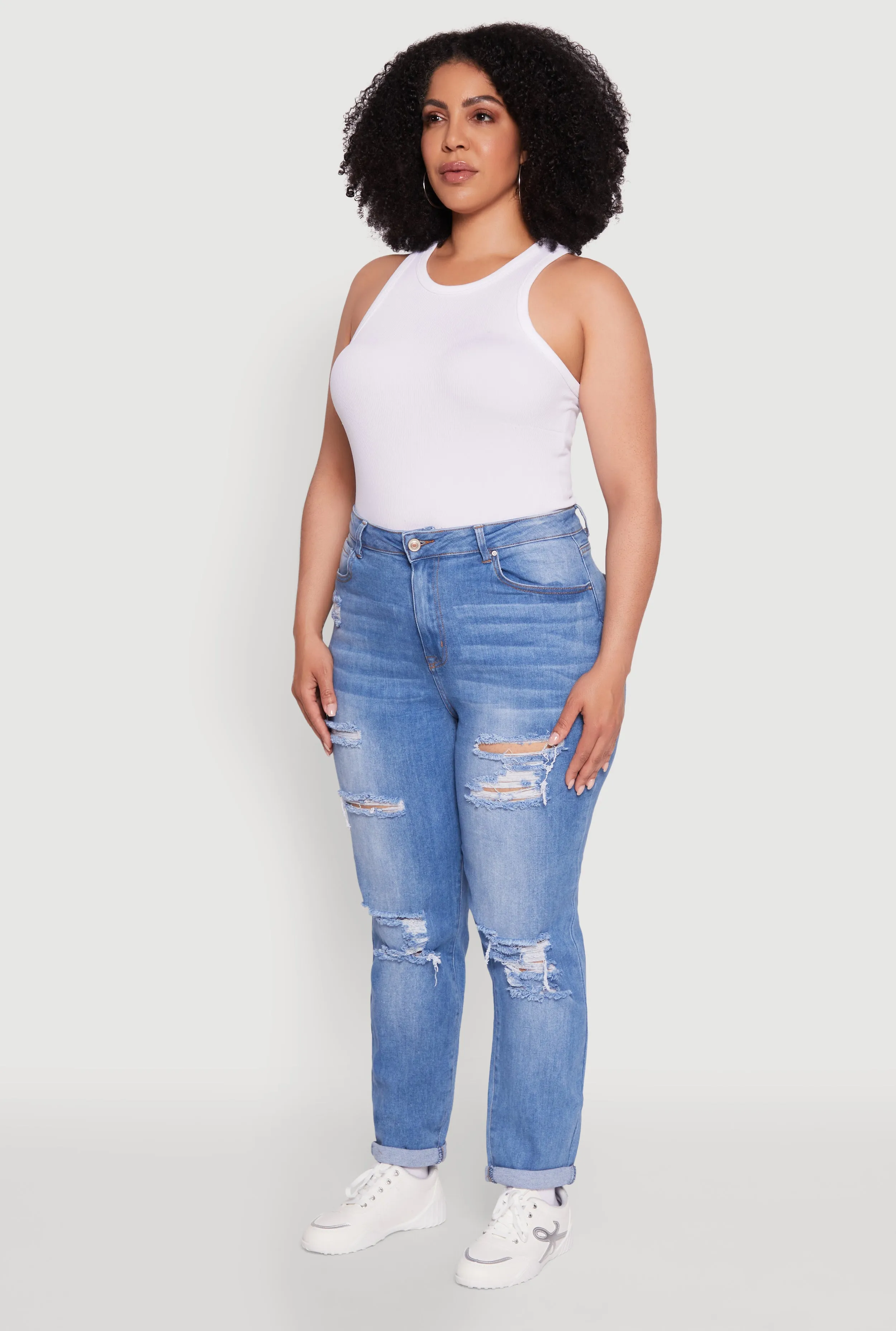 Plus Size WAX High Waisted Distressed Mom Jeans sold by Rainbow product image thumbnail 5