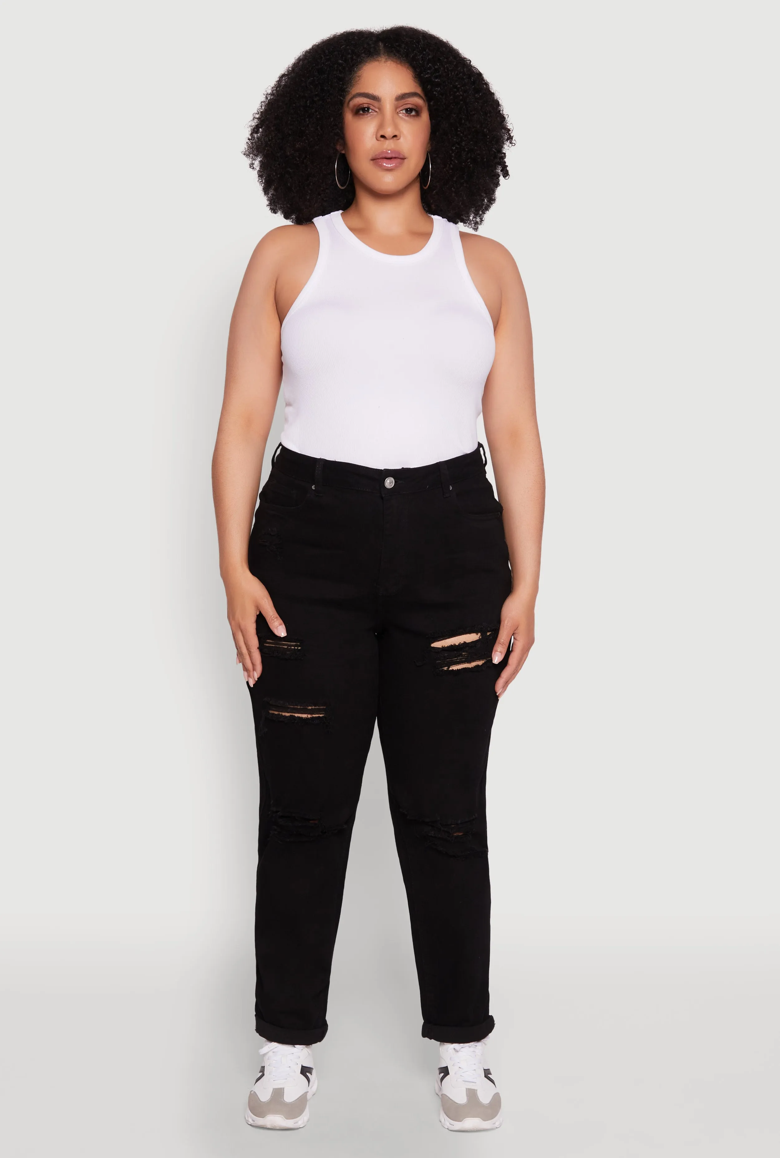 Plus Size WAX High Waisted Distressed Mom Jeans sold by Rainbow product image thumbnail 2