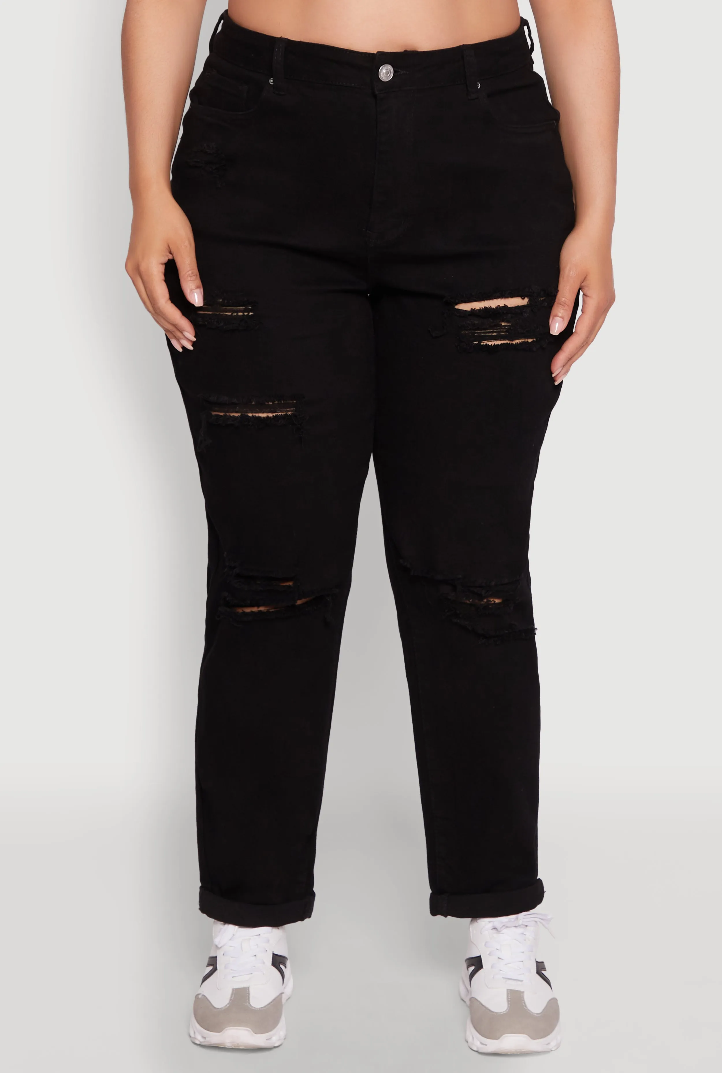 Plus Size WAX High Waisted Distressed Mom Jeans sold by Rainbow product image thumbnail 5