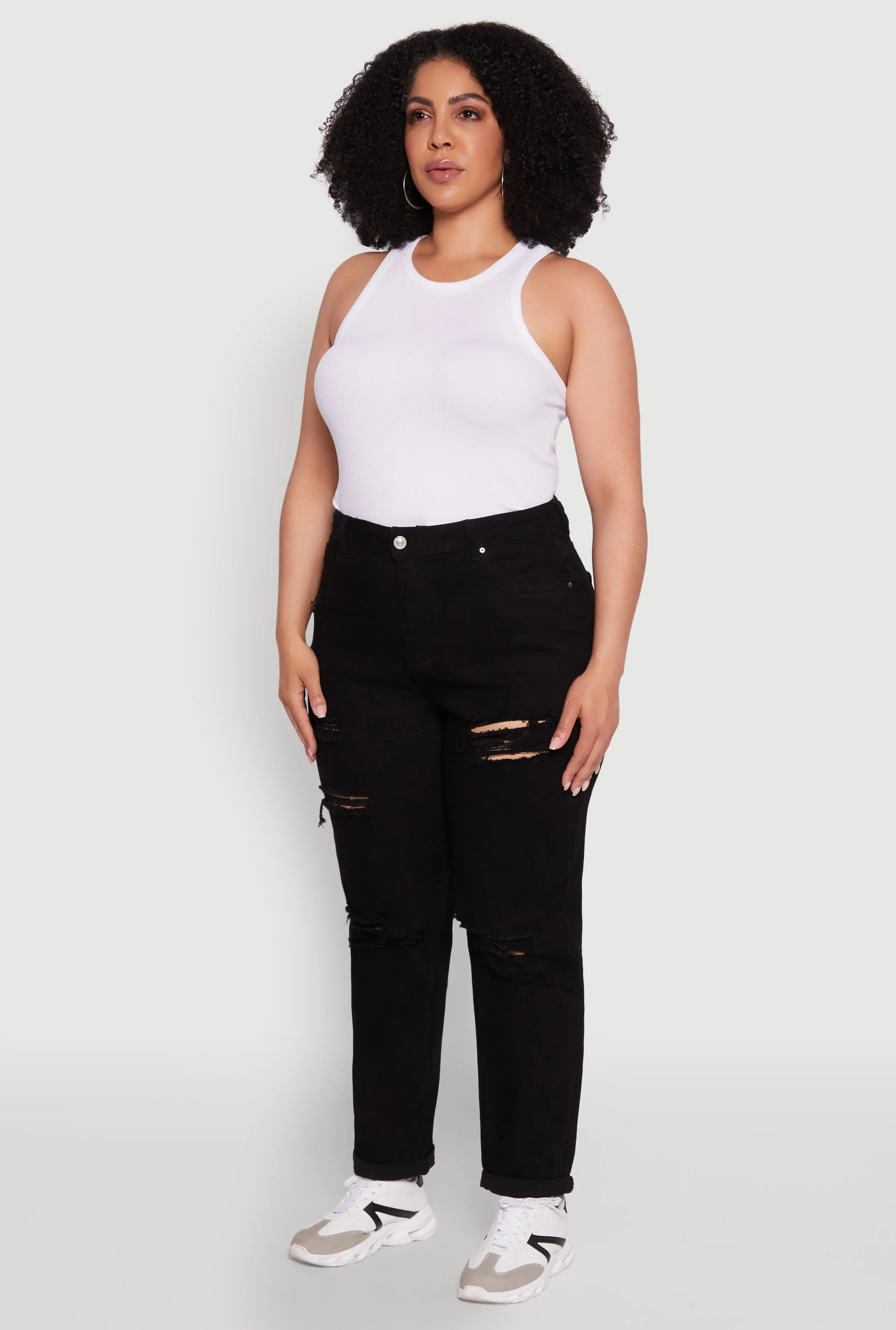 Plus Size WAX High Waisted Distressed Mom Jeans sold by Rainbow product image thumbnail 3