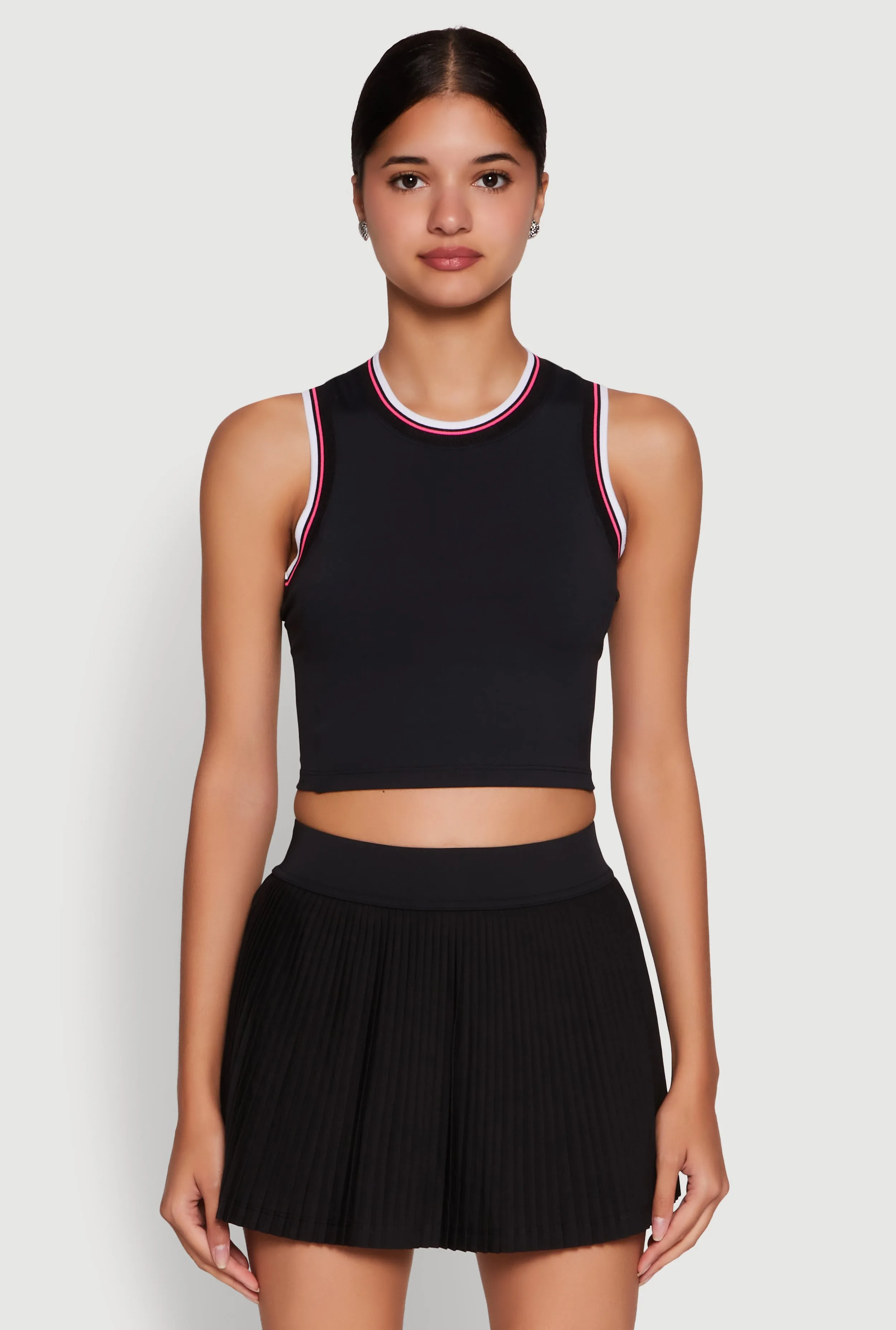 Trendy Sleeveless Cropped Crew Neck Top with Contrast Trim sold by Rainbow