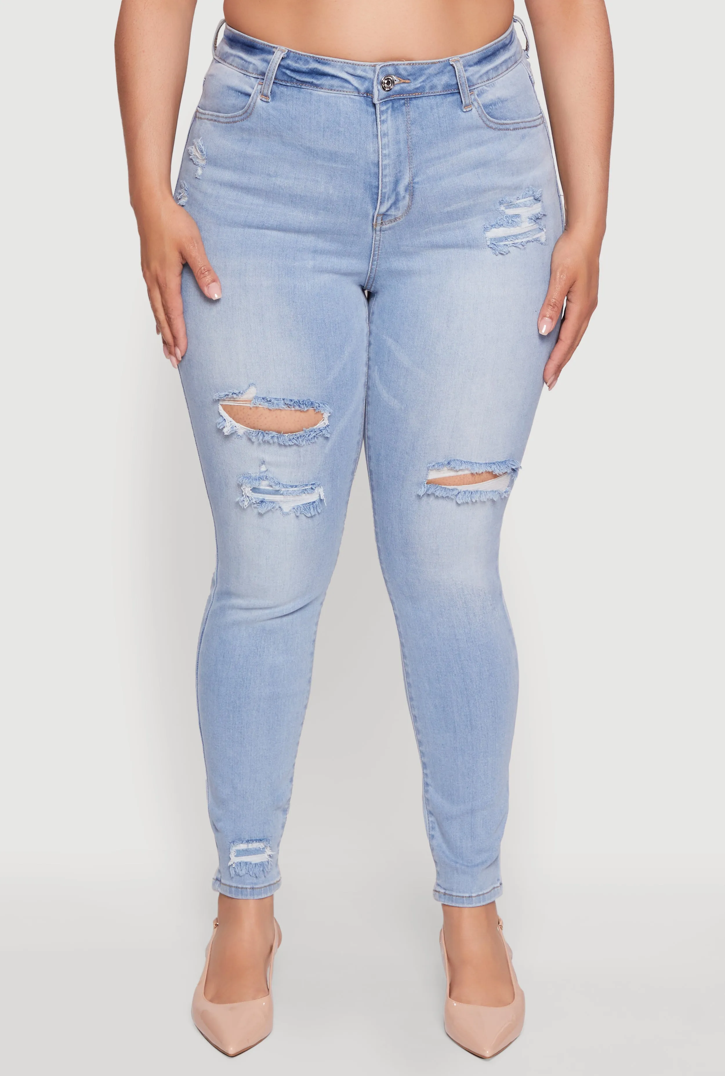 Plus Size WAX Distressed High Waisted Skinny Leg Jeans sold by Rainbow product image thumbnail 5