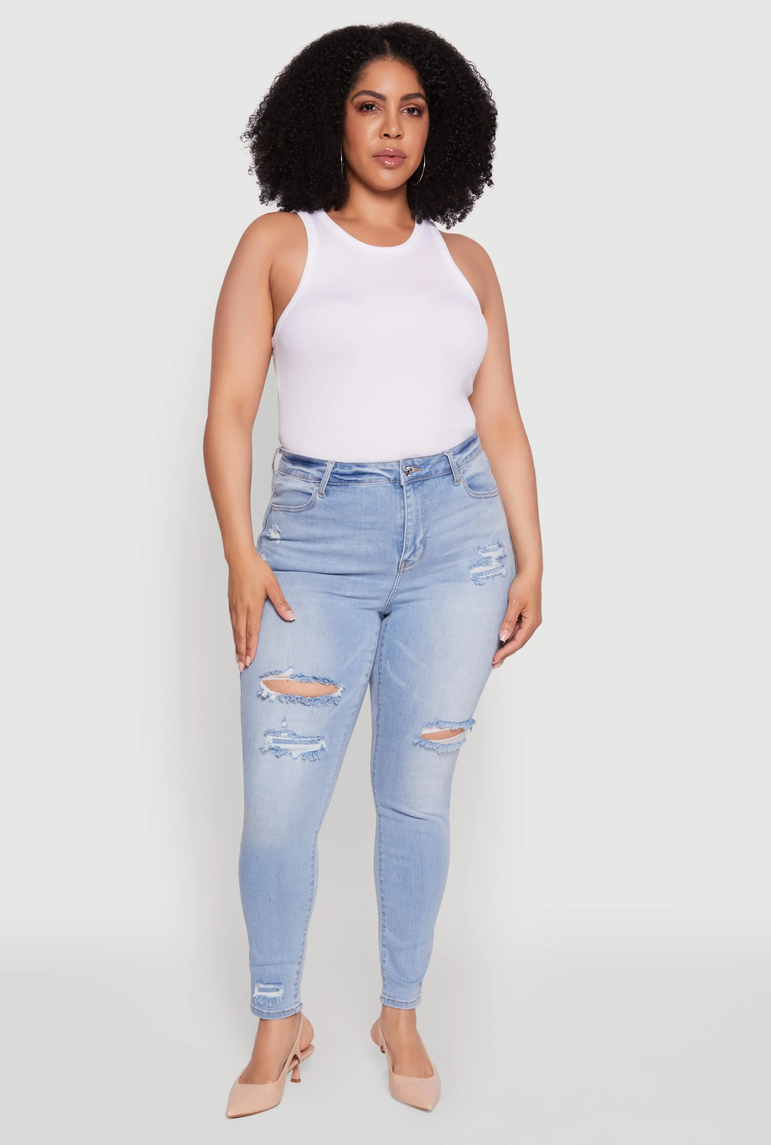 Plus Size WAX Distressed High Waisted Skinny Leg Jeans sold by Rainbow