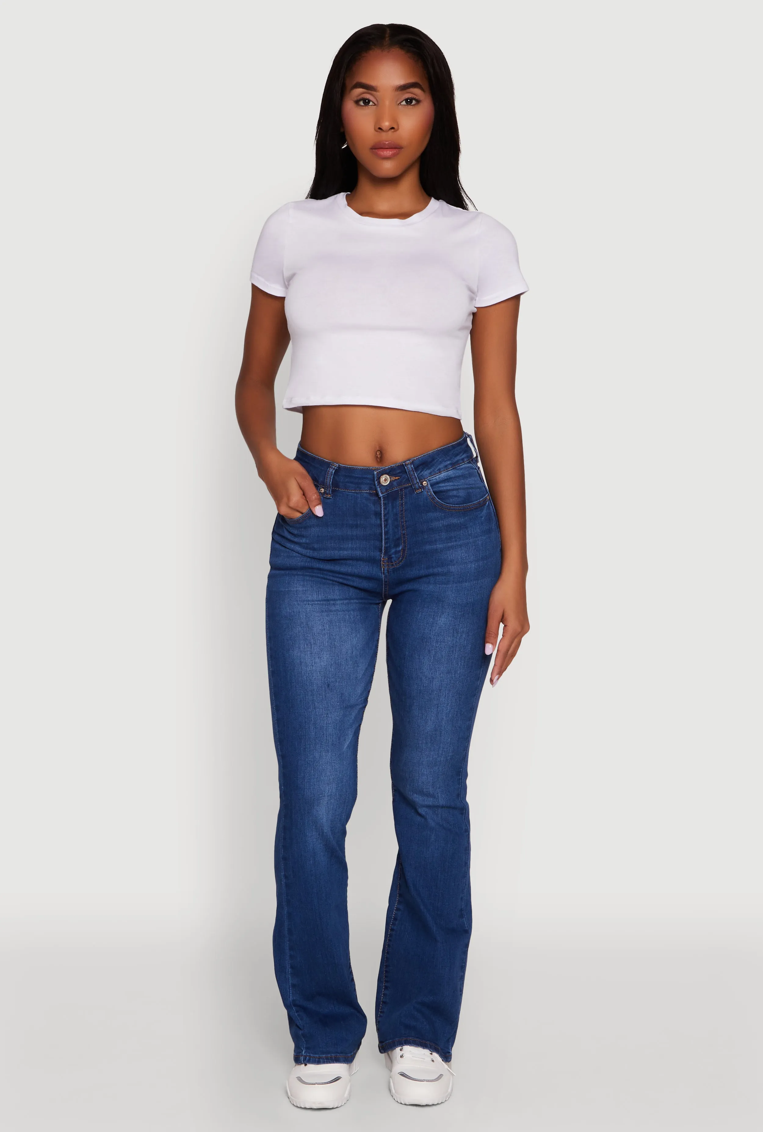 WAX Stretch Flap Pocket Mid Rise Bootcut Jeans sold by Rainbow