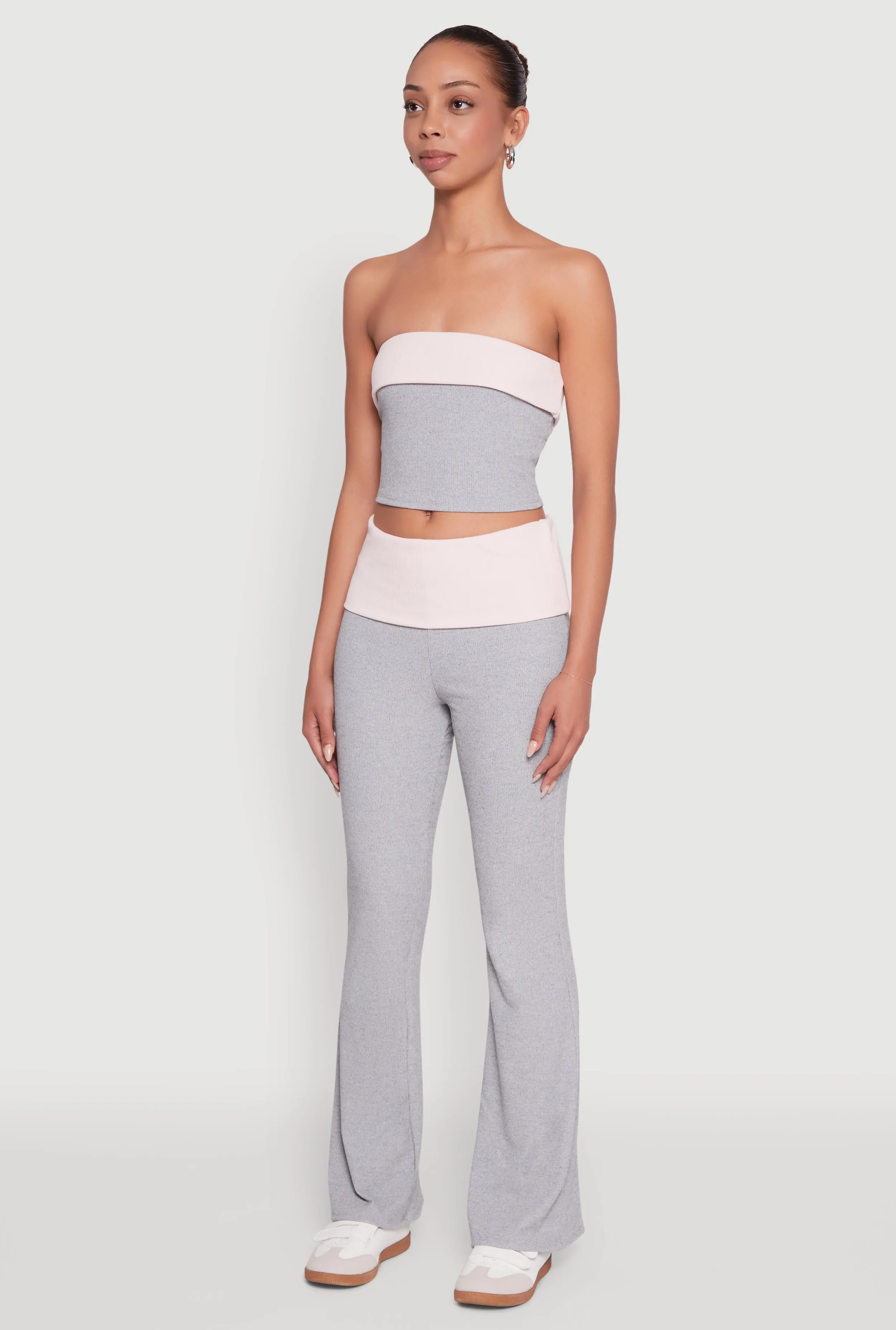Stylish Rib Knit Contrast Fold Over Cropped Tube Top sold by Rainbow product image thumbnail 5