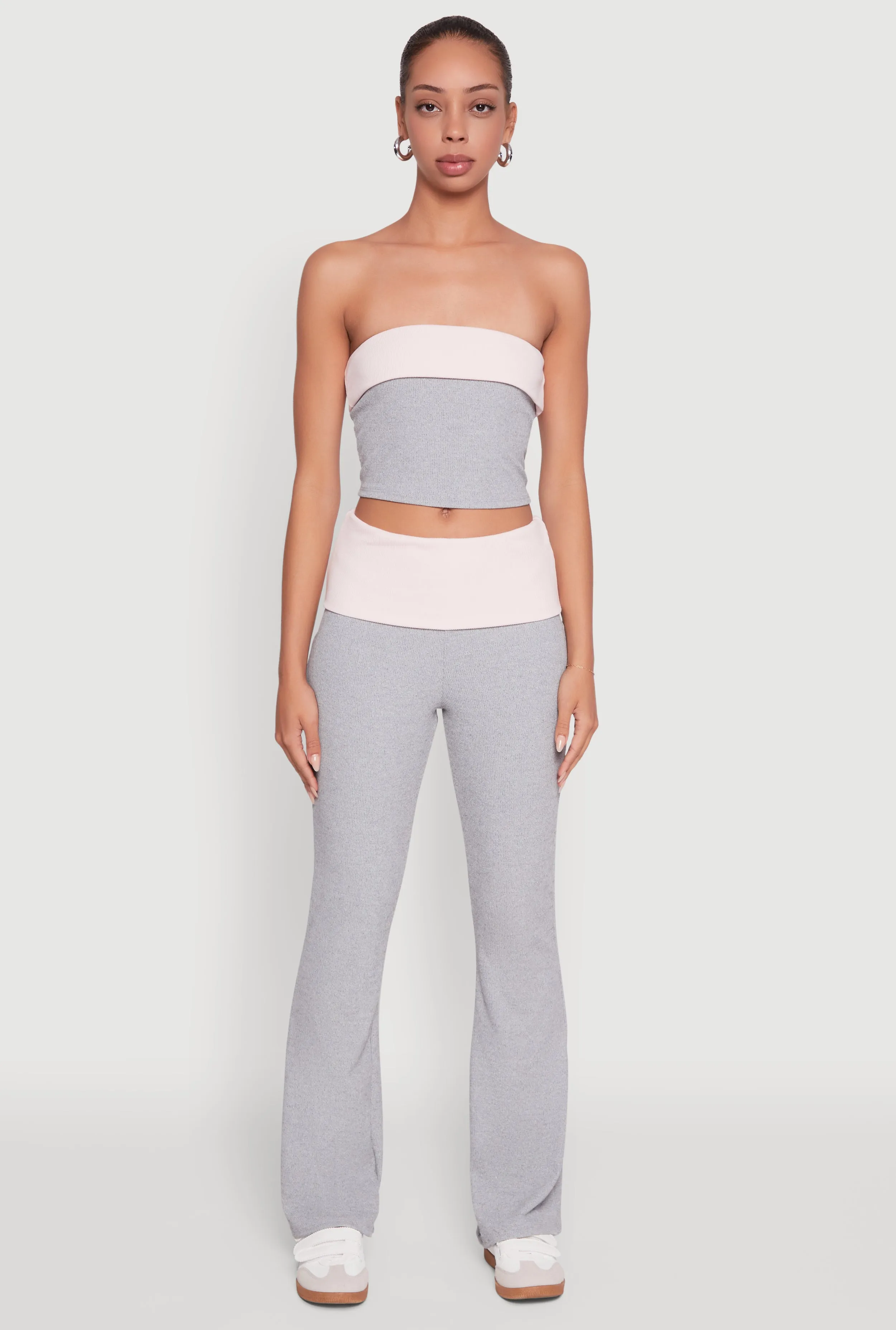 Stylish Rib Knit Contrast Fold Over Cropped Tube Top sold by Rainbow product image thumbnail 3