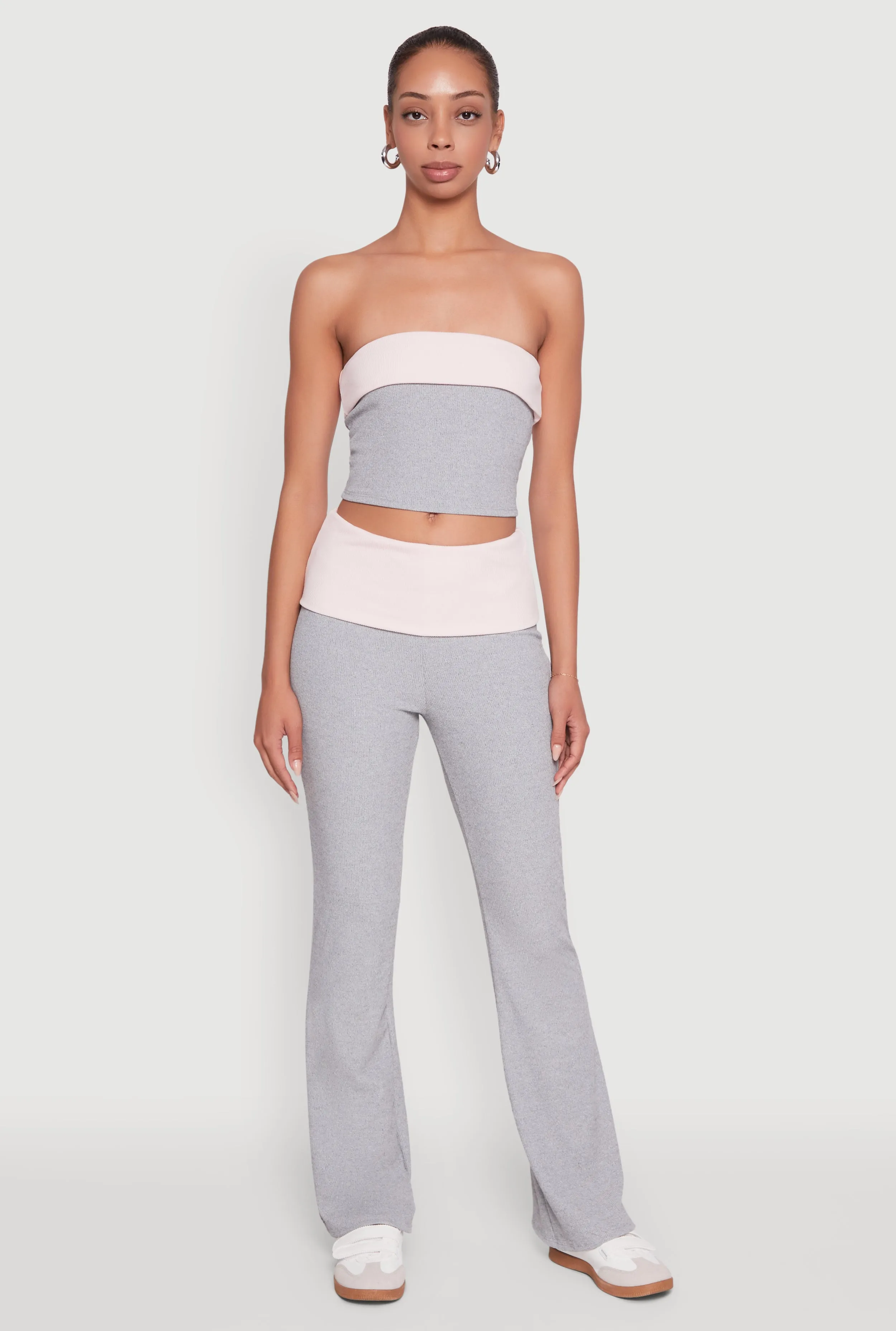 Stylish Rib Knit Contrast Fold Over Cropped Tube Top sold by Rainbow product image thumbnail 2