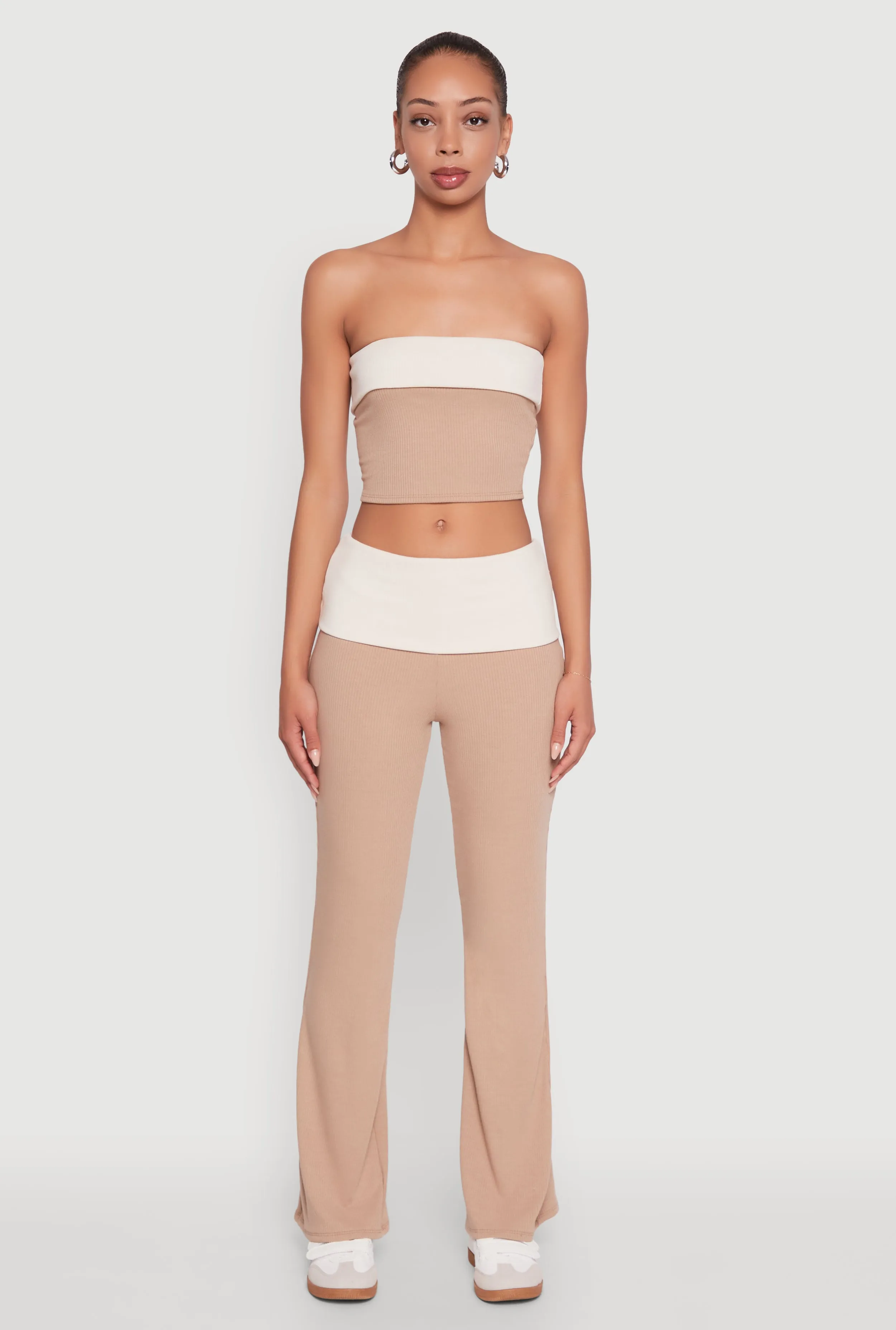 Stylish Rib Knit Contrast Fold Over Cropped Tube Top sold by Rainbow product image thumbnail 3