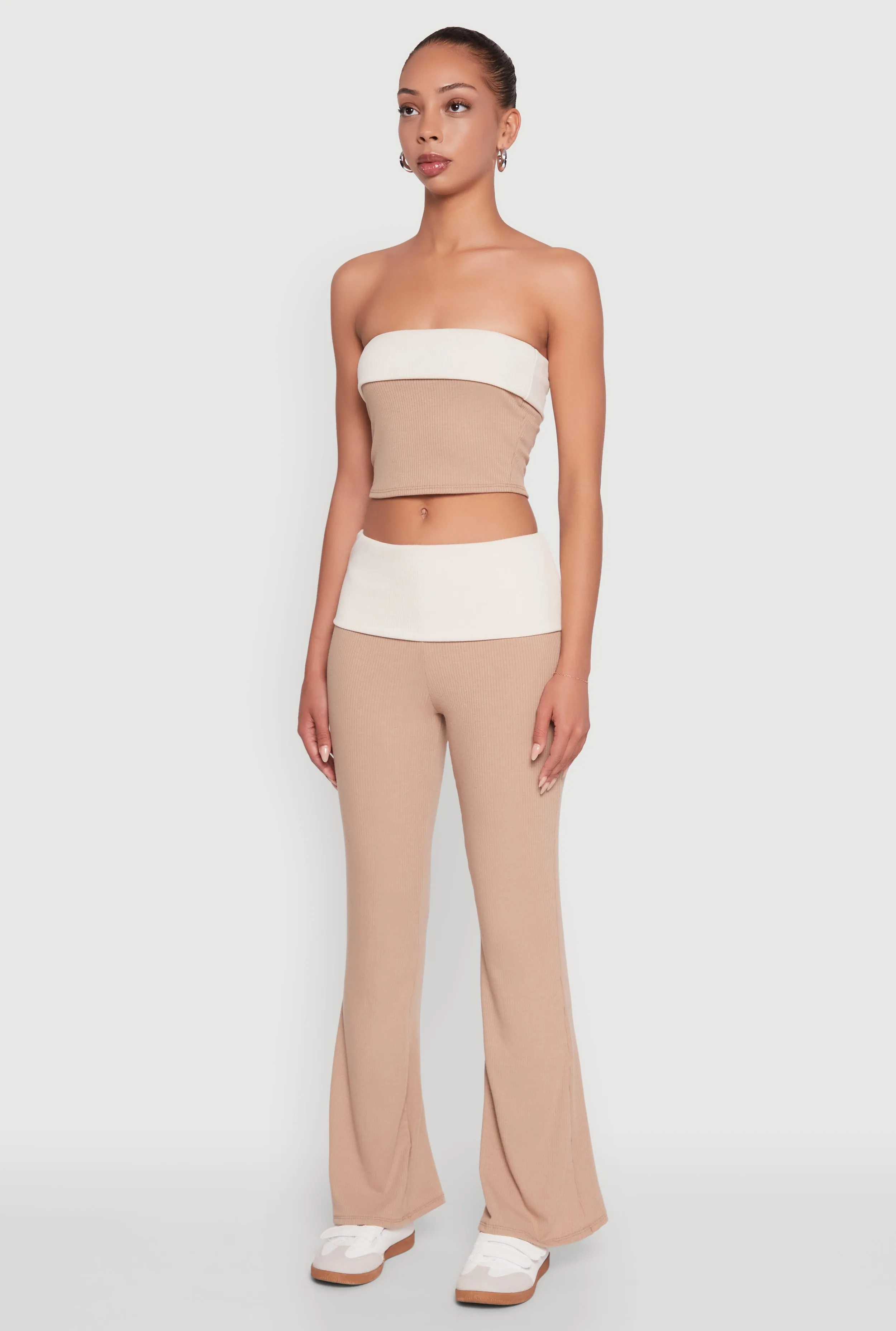 Stylish Rib Knit Contrast Fold Over Cropped Tube Top sold by Rainbow product image thumbnail 5
