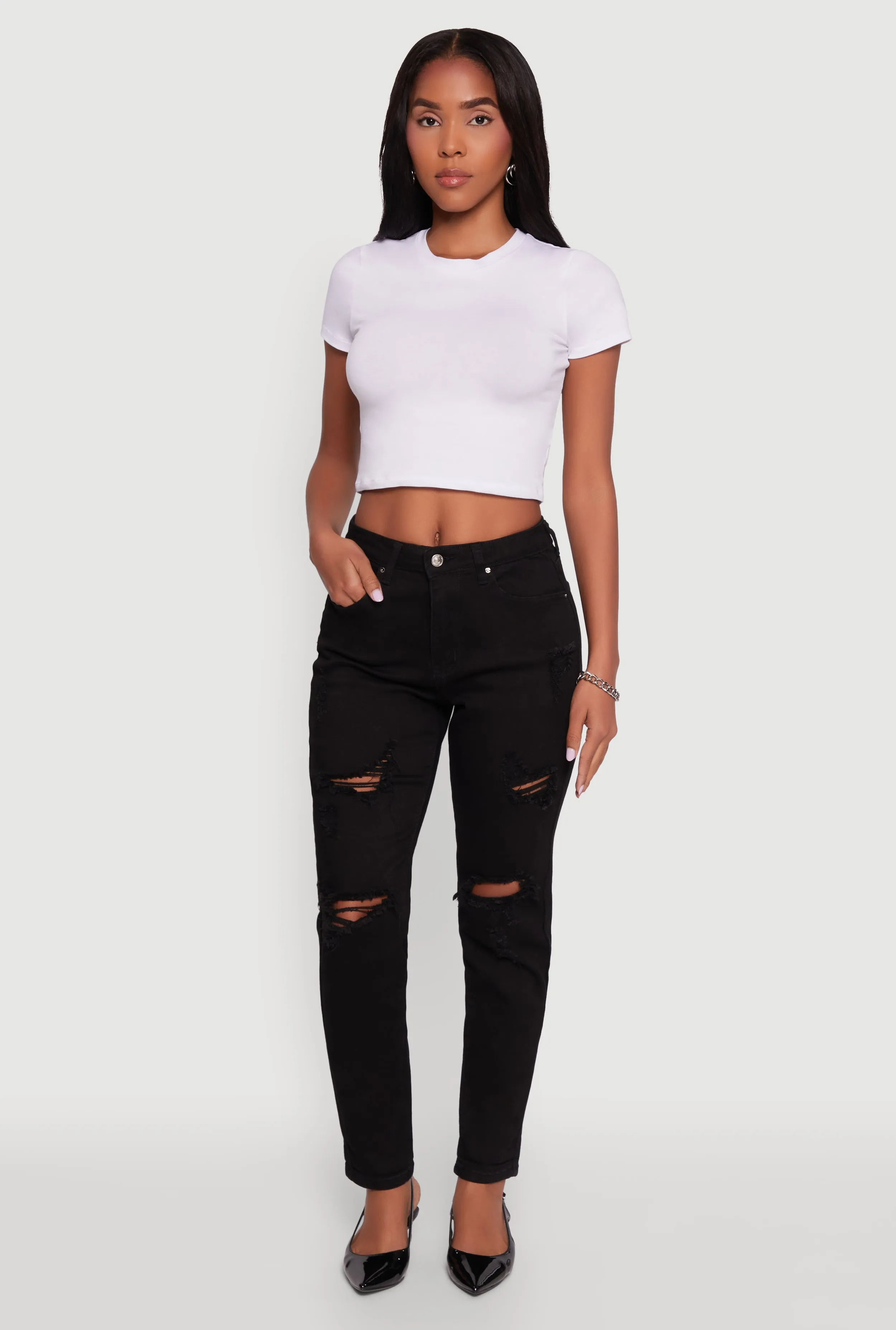 WAX Distressed Stretch Slim Leg Jeans sold by Rainbow