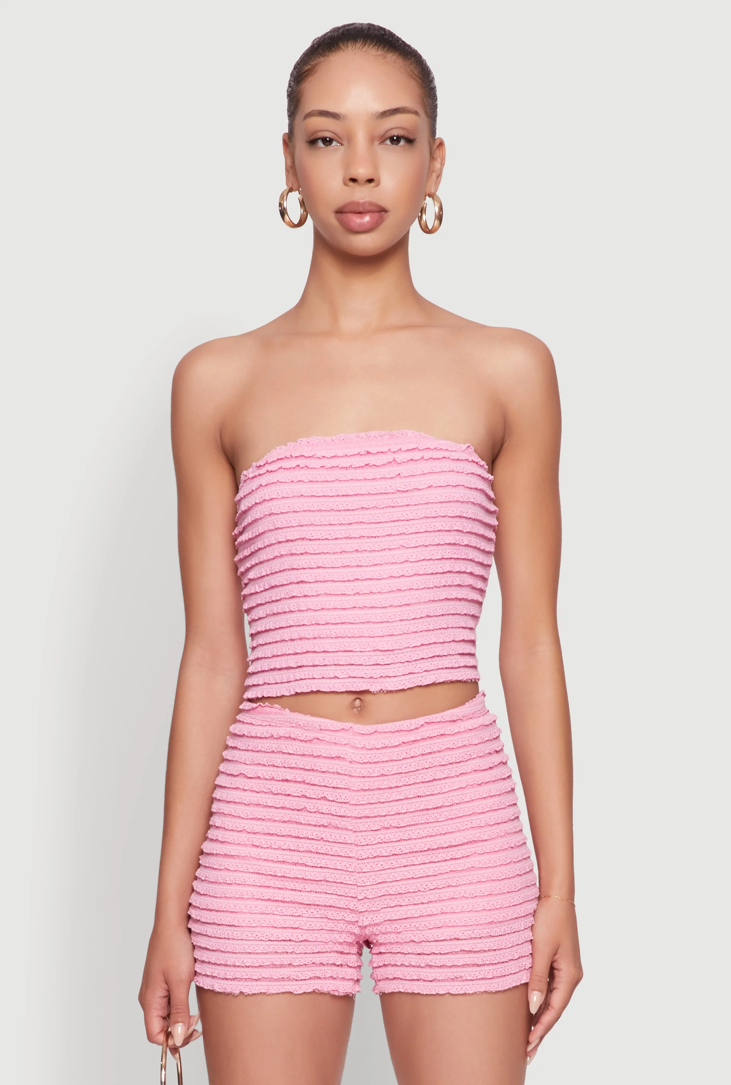 Haute Monde Tiered Lace Cropped Tube Top sold by Rainbow