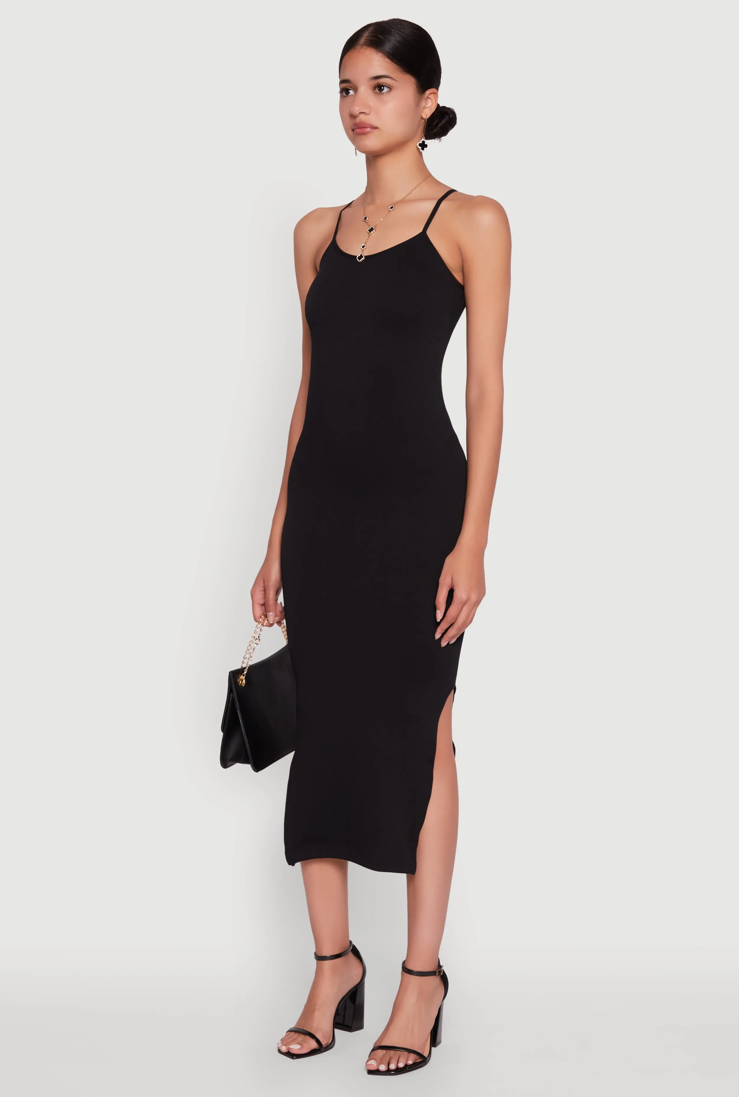 Trendy Ribbed Knit Side Slit Midi Dress sold by Rainbow product image thumbnail 3