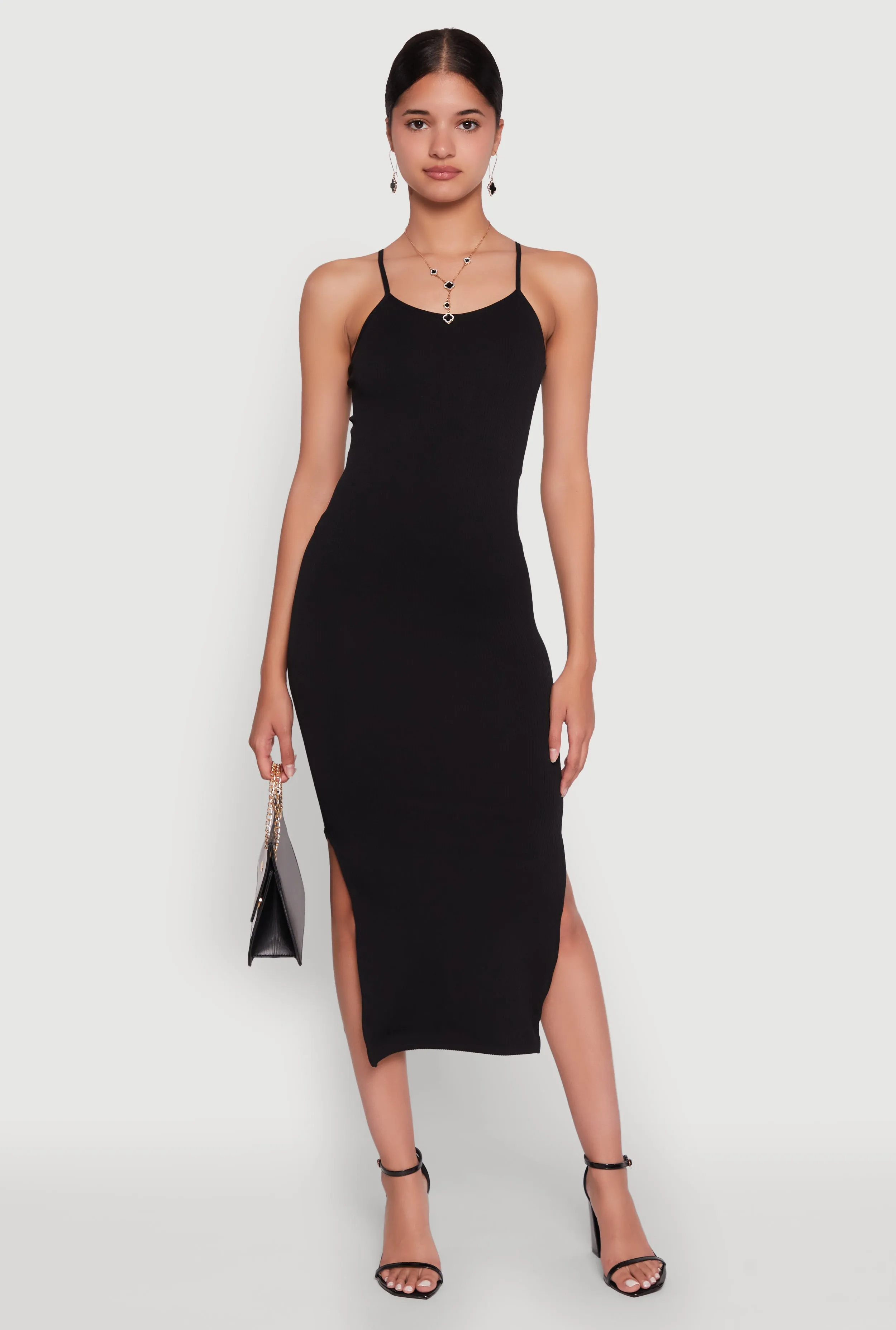 Trendy Ribbed Knit Side Slit Midi Dress sold by Rainbow