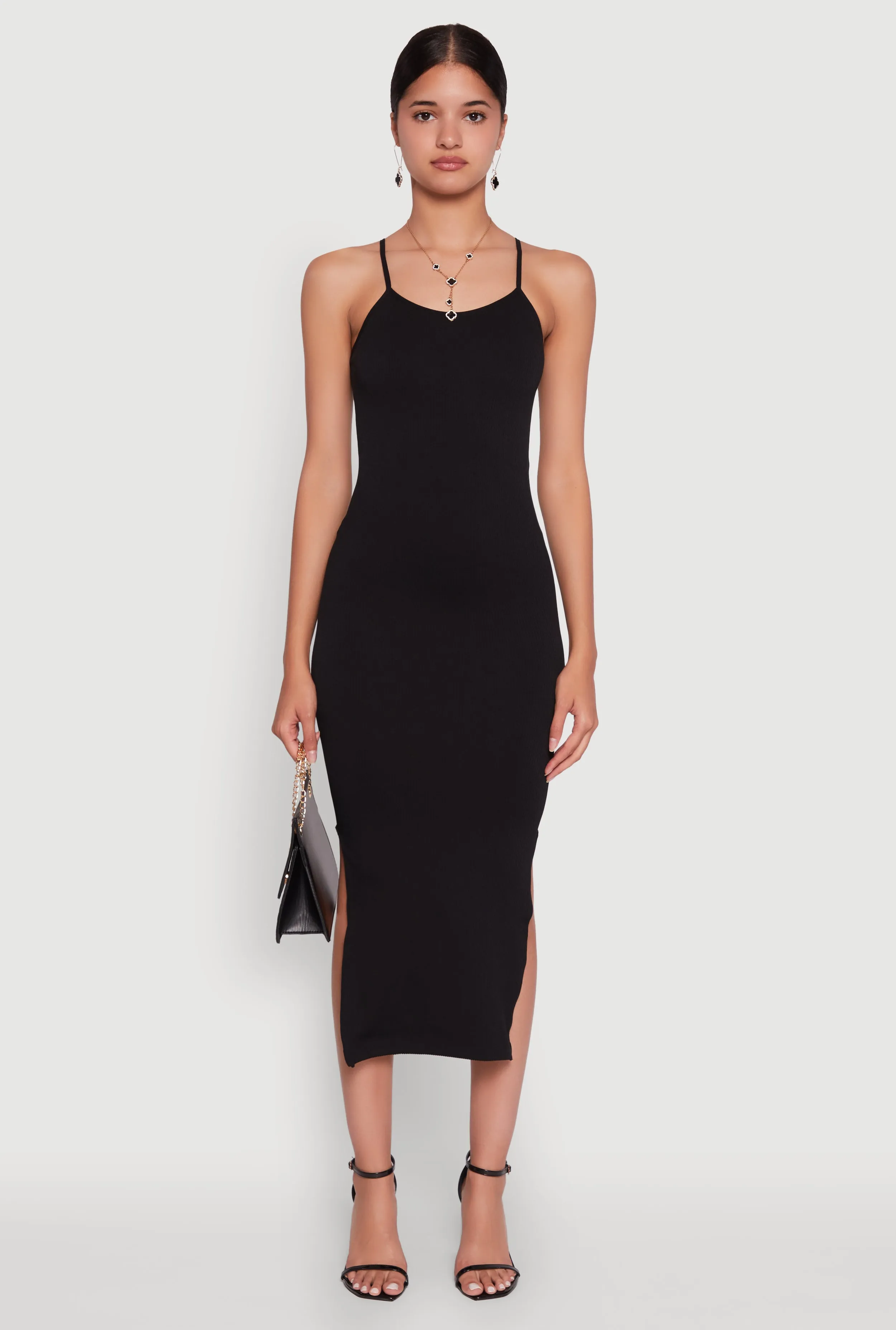 Trendy Ribbed Knit Side Slit Midi Dress sold by Rainbow product image thumbnail 2