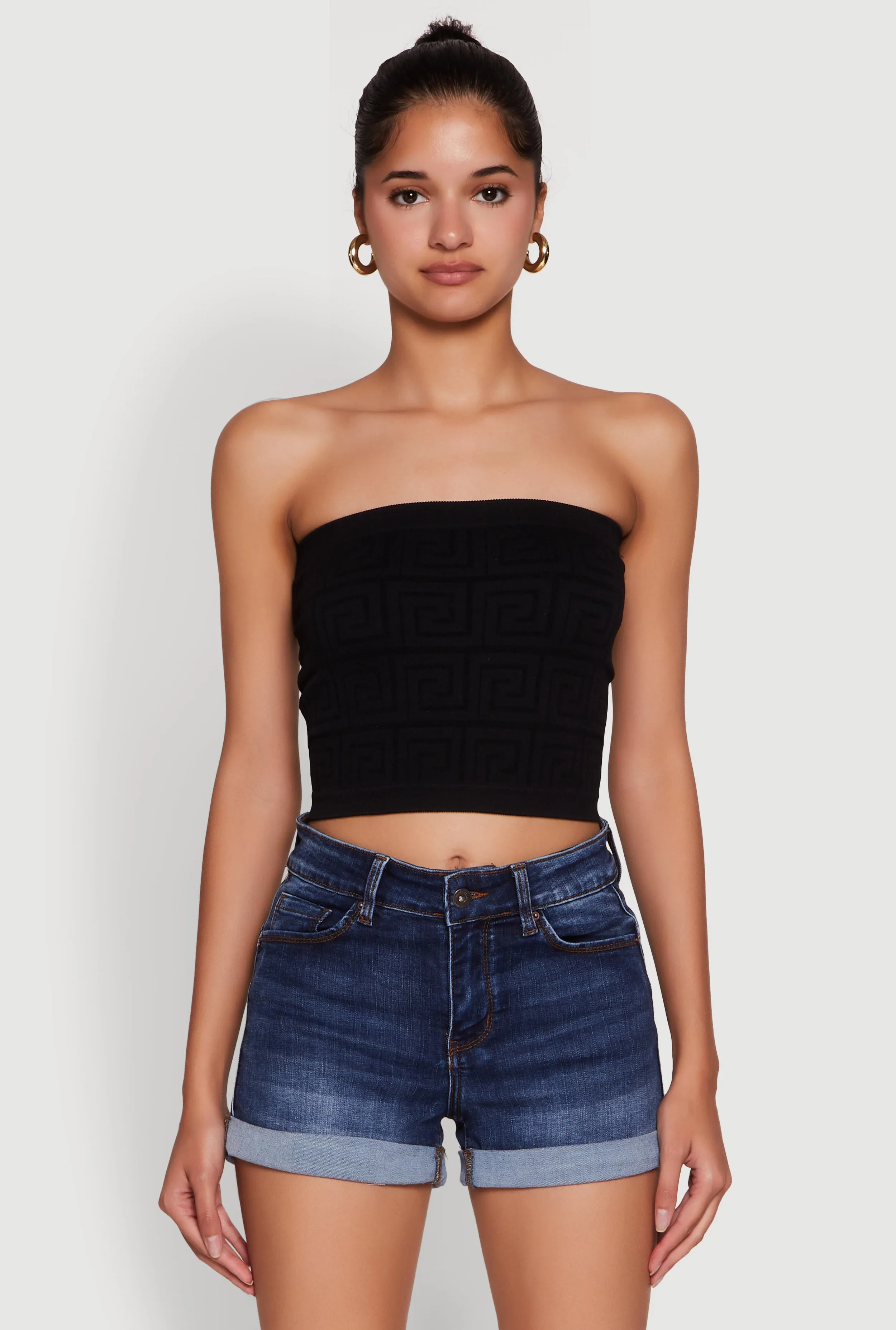 Trendy Greek Key Rib Knit Cropped Tube Top sold by Rainbow product image thumbnail 2