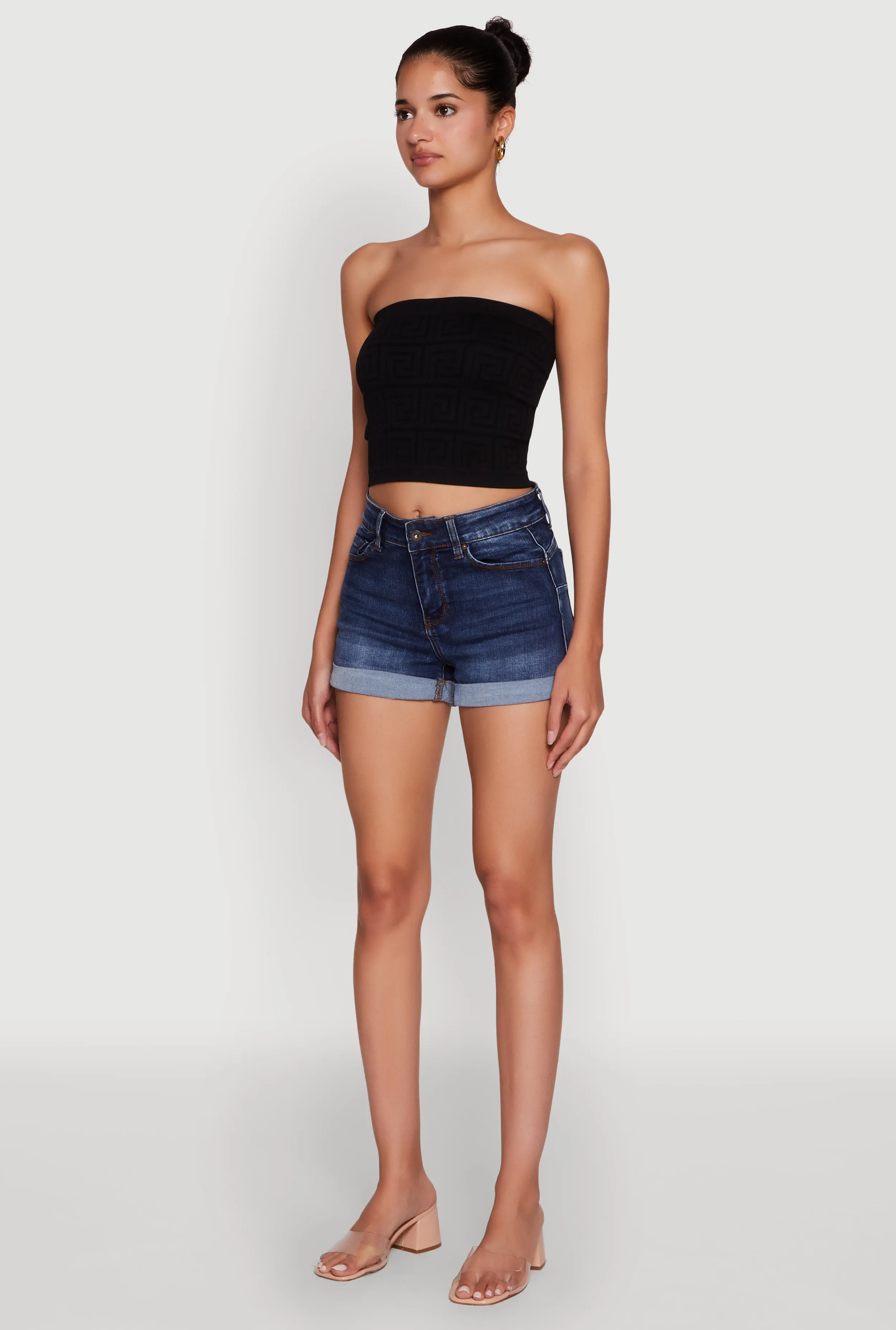 Trendy Greek Key Rib Knit Cropped Tube Top sold by Rainbow product image thumbnail 5