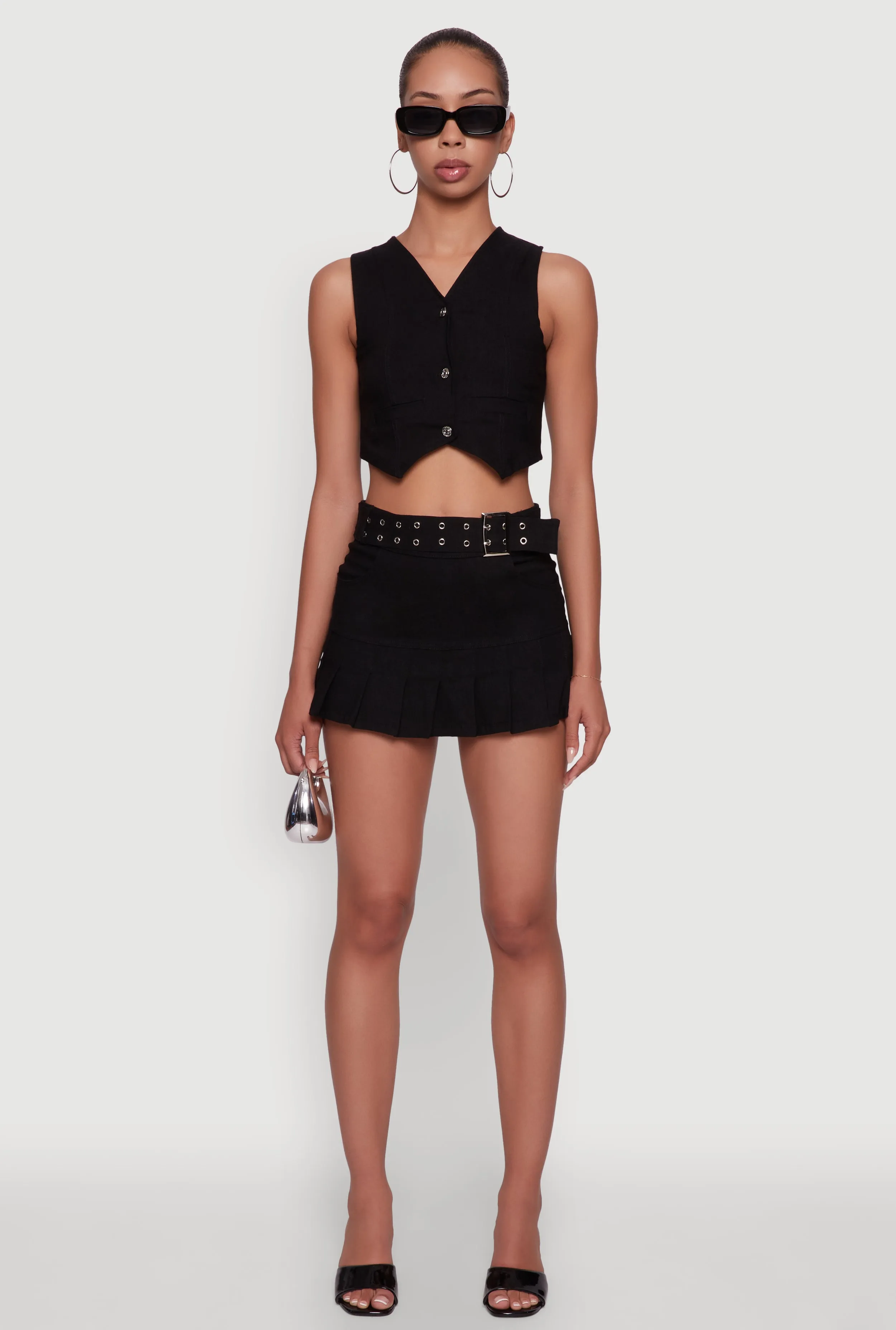 Trendy Low Rise Mini Buckled Pleated Skirt sold by Rainbow