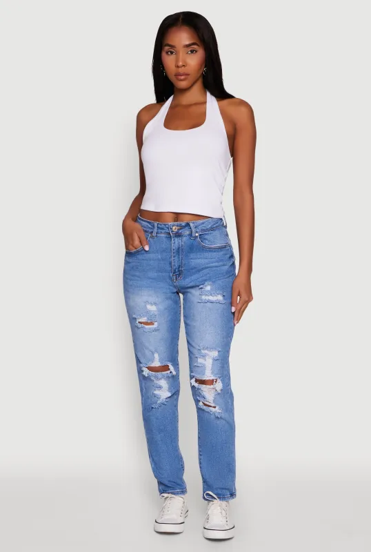 WAX Mid Rise Boyfriend Cut Distressed Jeans sold by Rainbow