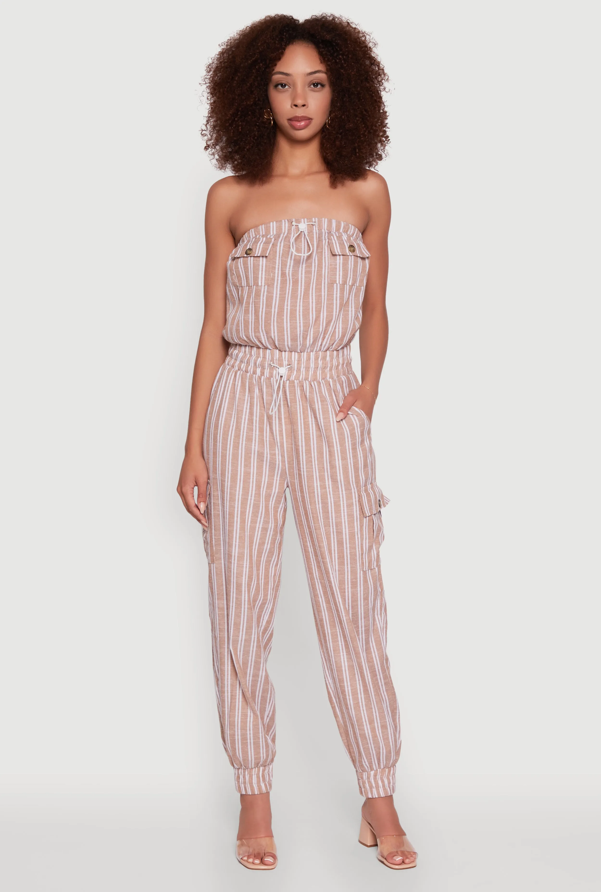 Stylish Striped Utility Jumpsuit with Drawstring Waist sold by Rainbow