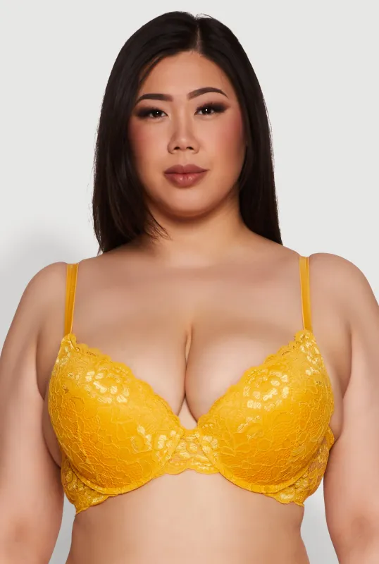 Plus Size Lace Padded Push Up Bra with Adjustable Straps sold by Rainbow