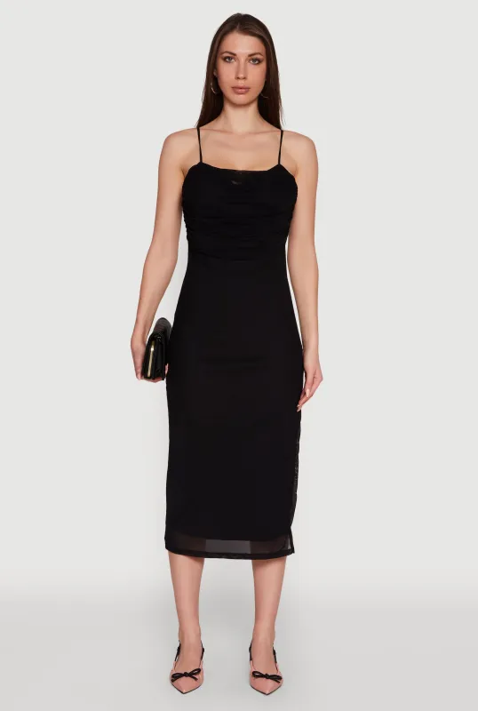 Haute Monde Mesh Overlay Side Slit Bustier Dress sold by Rainbow