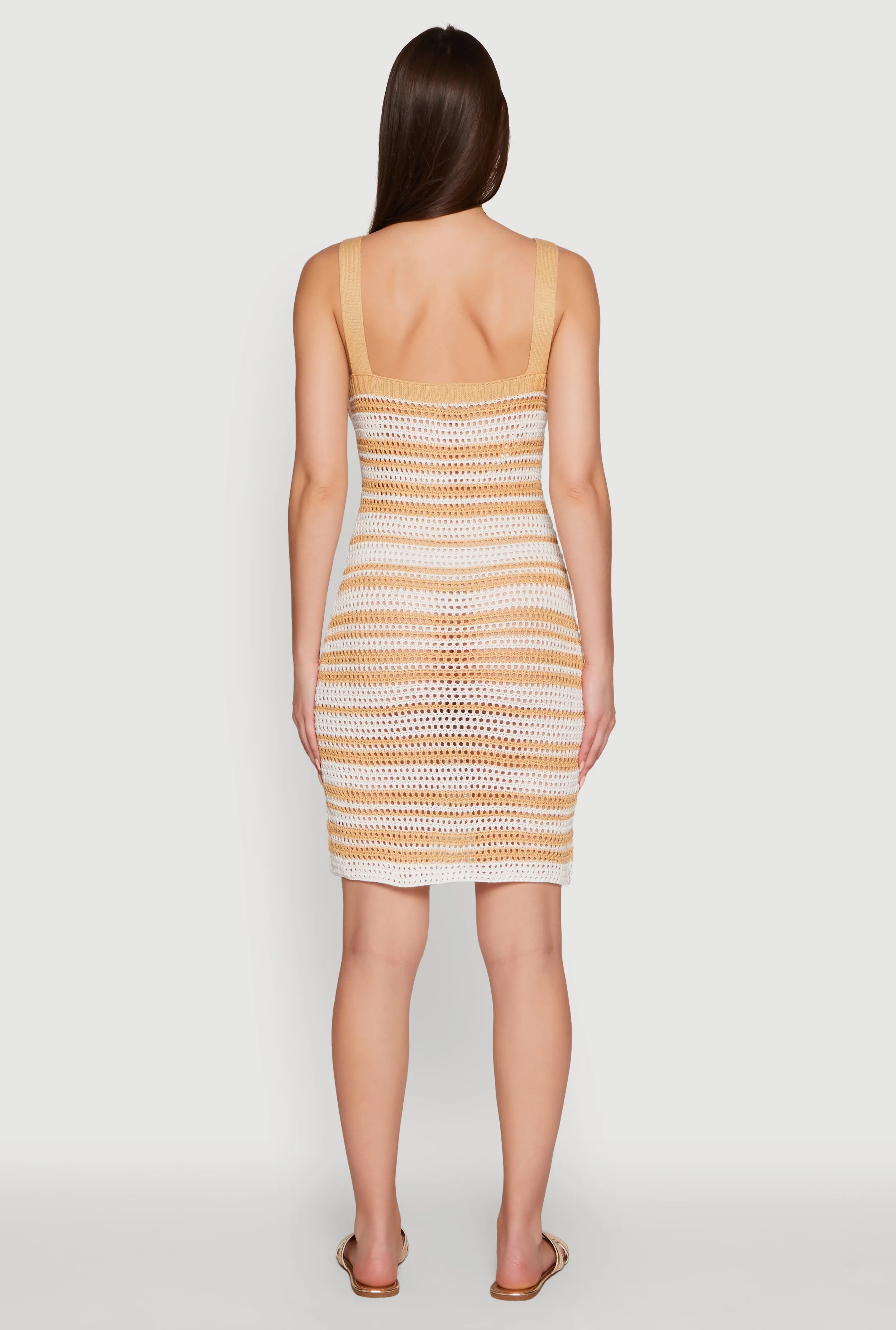 Trendy Striped Crochet V-Neck Sleeveless Sundress with Faux Buttons sold by Rainbow product image thumbnail 4