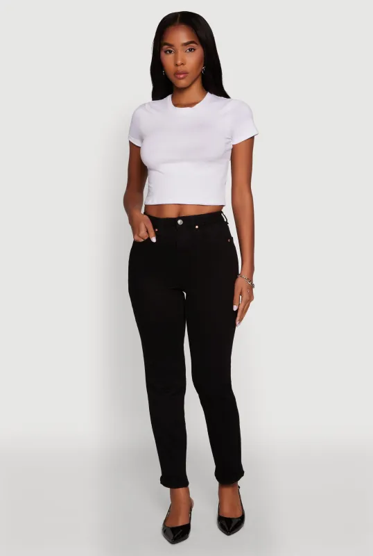 WAX Stretch Rolled Cuff Mid Rise Mom Jeans sold by Rainbow