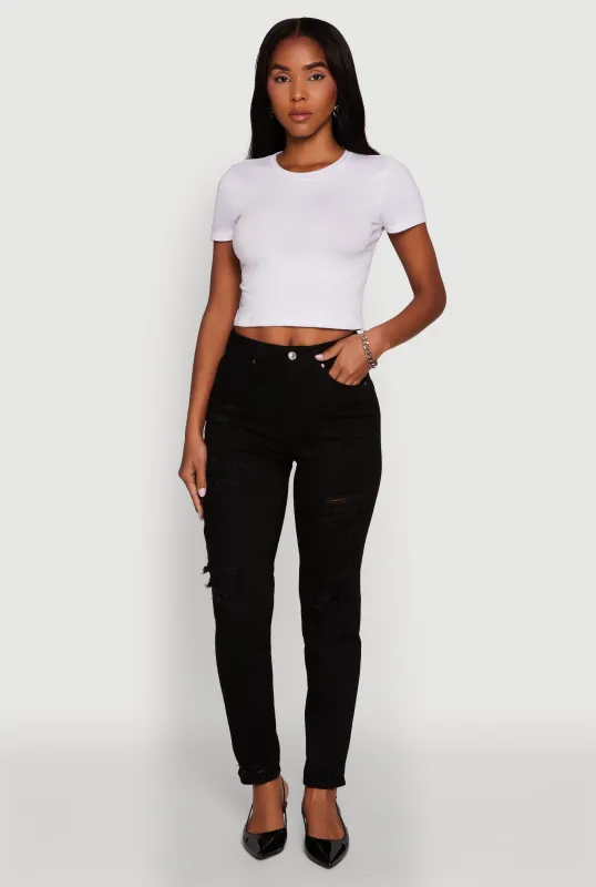 WAX Stretch Mid Rise Distressed Skinny Jeans sold by Rainbow