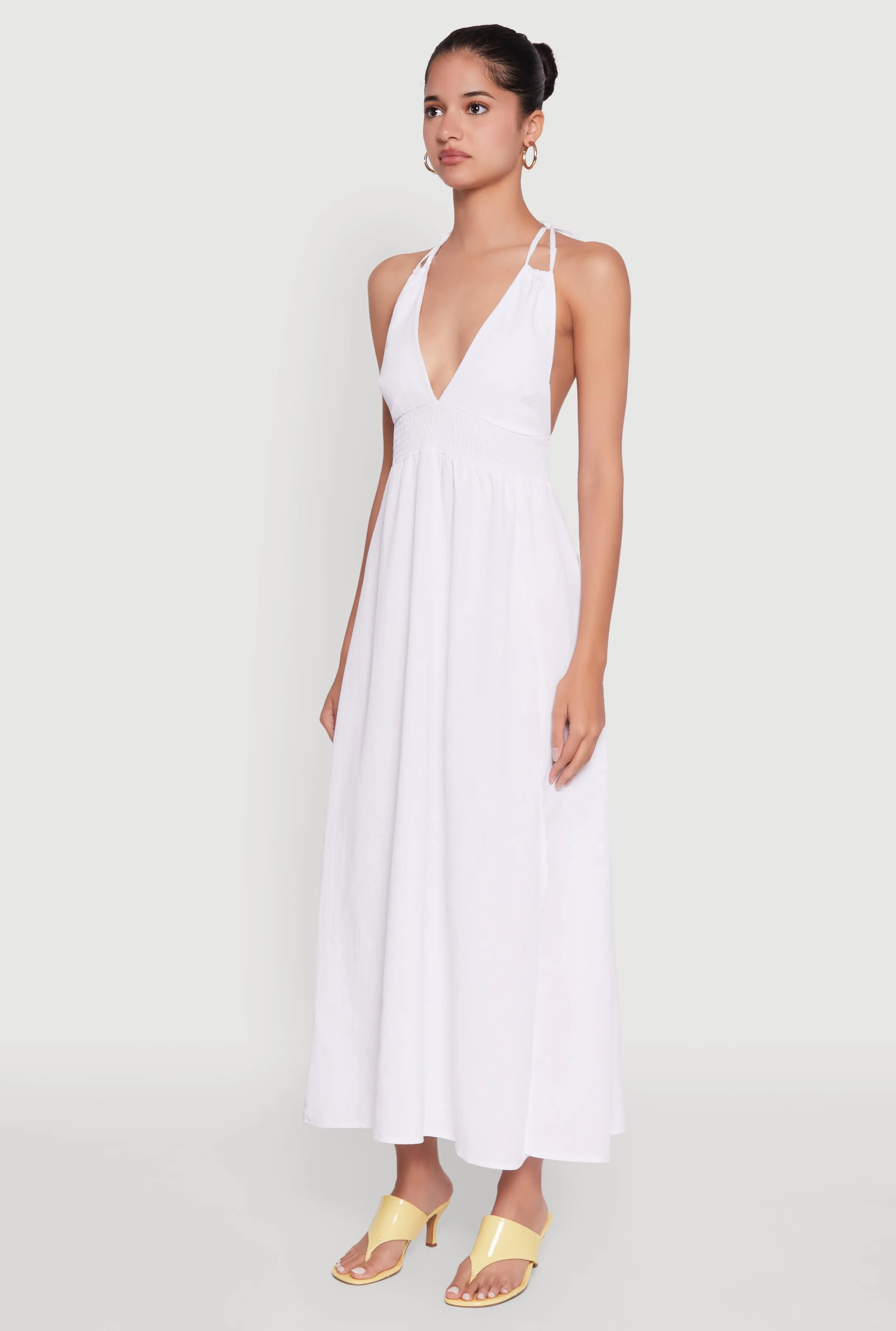 Trendy Plunge Halter Tie Maxi Dress with Criss Cross Back Straps sold by Rainbow product image thumbnail 3