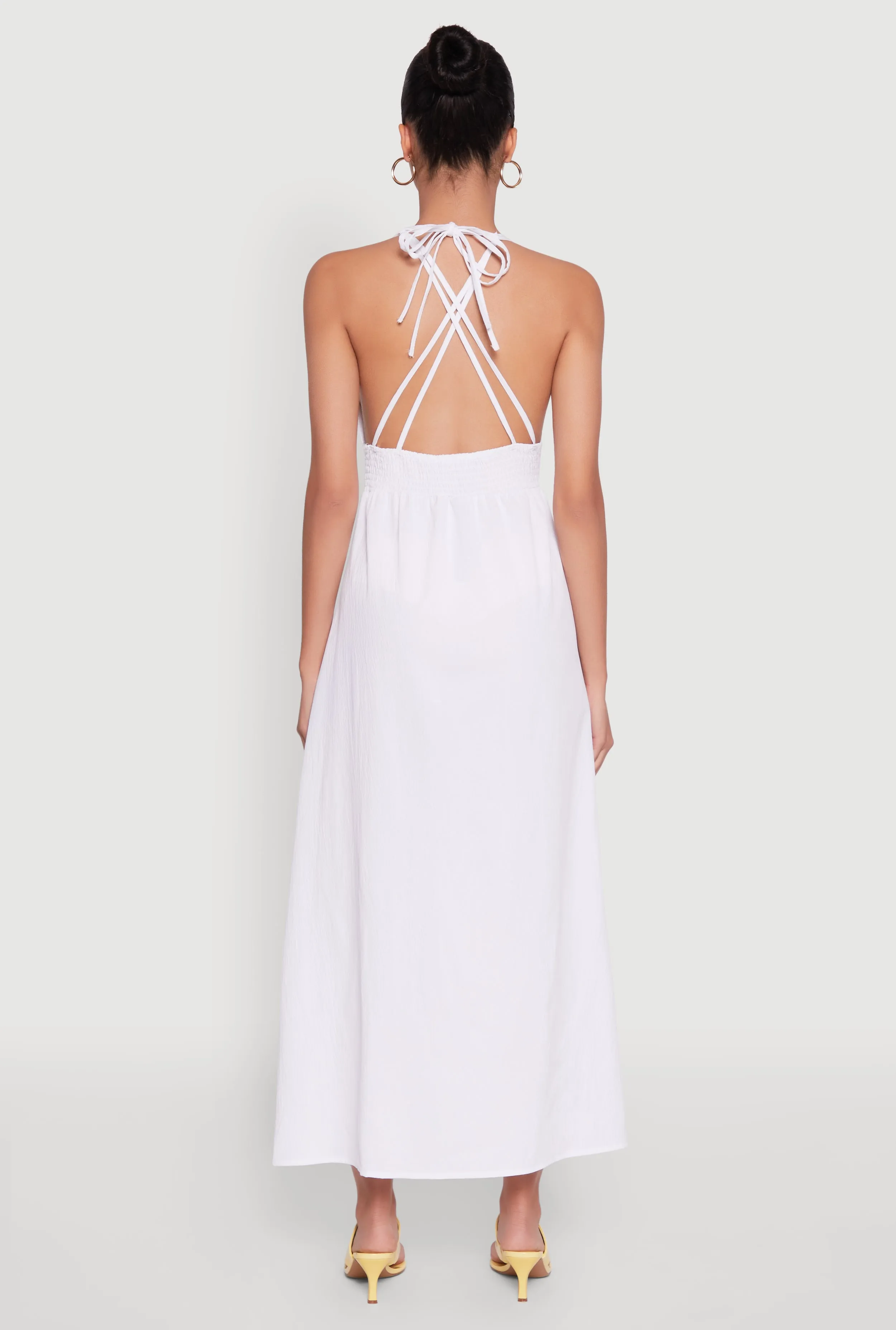 Trendy Plunge Halter Tie Maxi Dress with Criss Cross Back Straps sold by Rainbow product image thumbnail 5