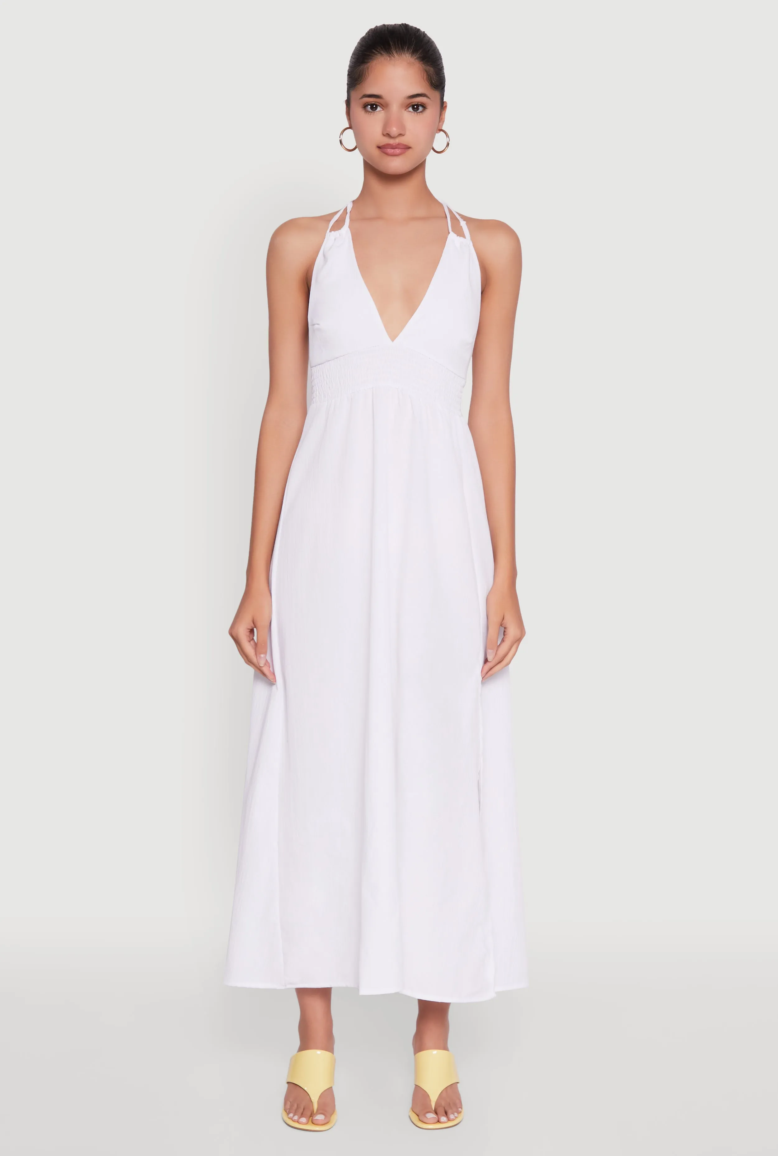 Trendy Plunge Halter Tie Maxi Dress with Criss Cross Back Straps sold by Rainbow product image thumbnail 2