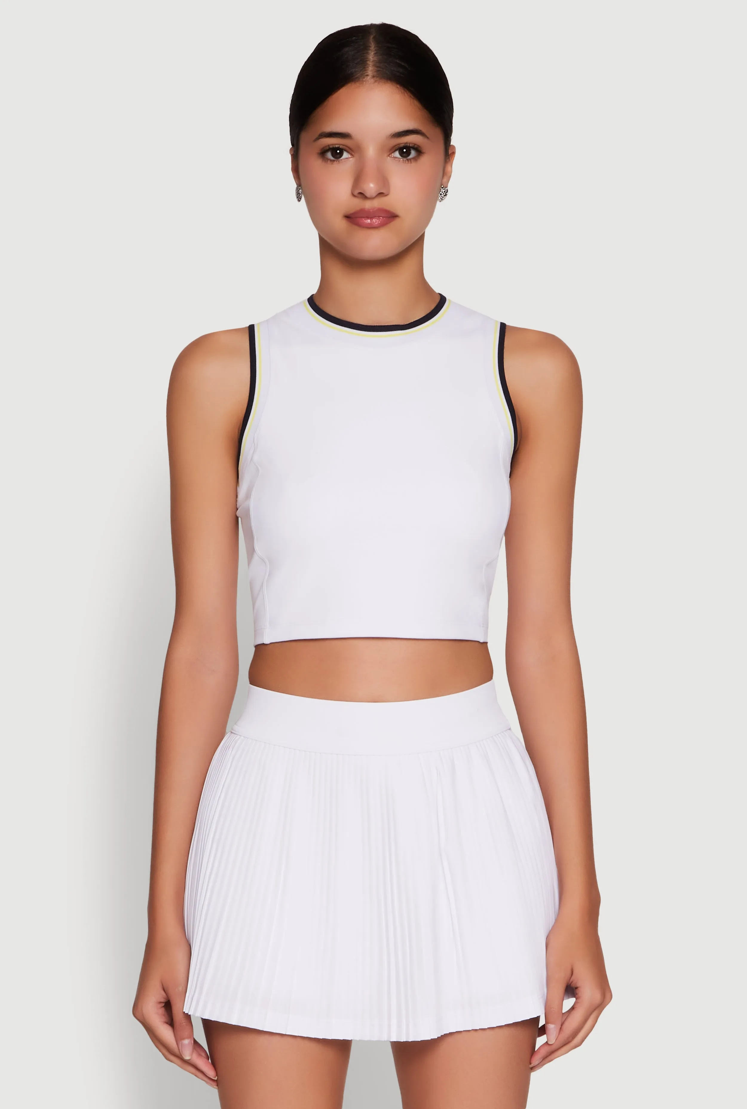 Trendy Sleeveless Cropped Crew Neck Top with Contrast Trim sold by Rainbow