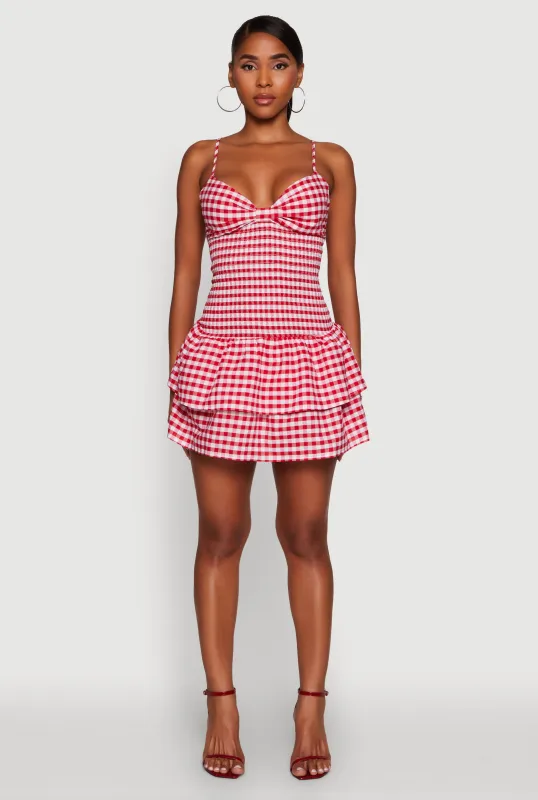 Haute Monde Gingham Sweetheart Bow Back Mini Dress sold by Rainbow
