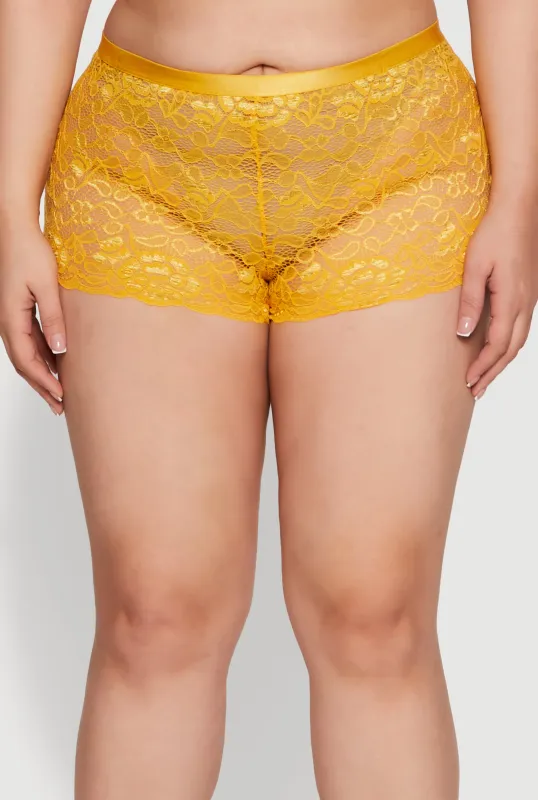 Plus Size Caged V Back Scalloped Lace Boyshort Panty sold by Rainbow