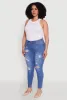 Plus Size WAX High Waisted Distressed Frayed Skinny Jeans sold by Rainbow