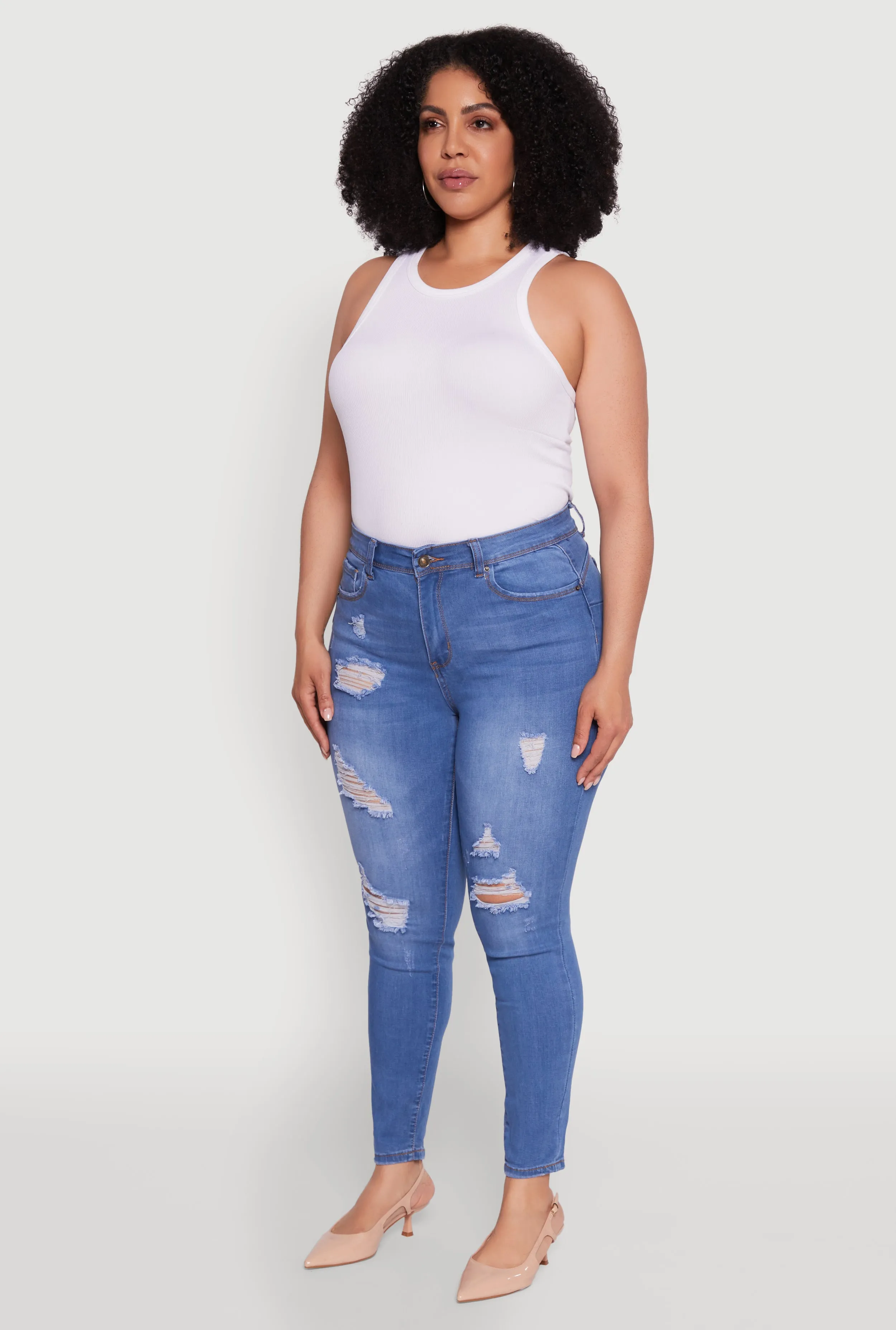 Plus Size WAX High Waisted Distressed Frayed Skinny Jeans sold by Rainbow product image thumbnail 3