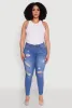 Plus Size WAX High Waisted Distressed Frayed Skinny Jeans sold by Rainbow