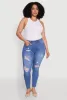 Plus Size WAX High Waisted Distressed Frayed Skinny Jeans sold by Rainbow
