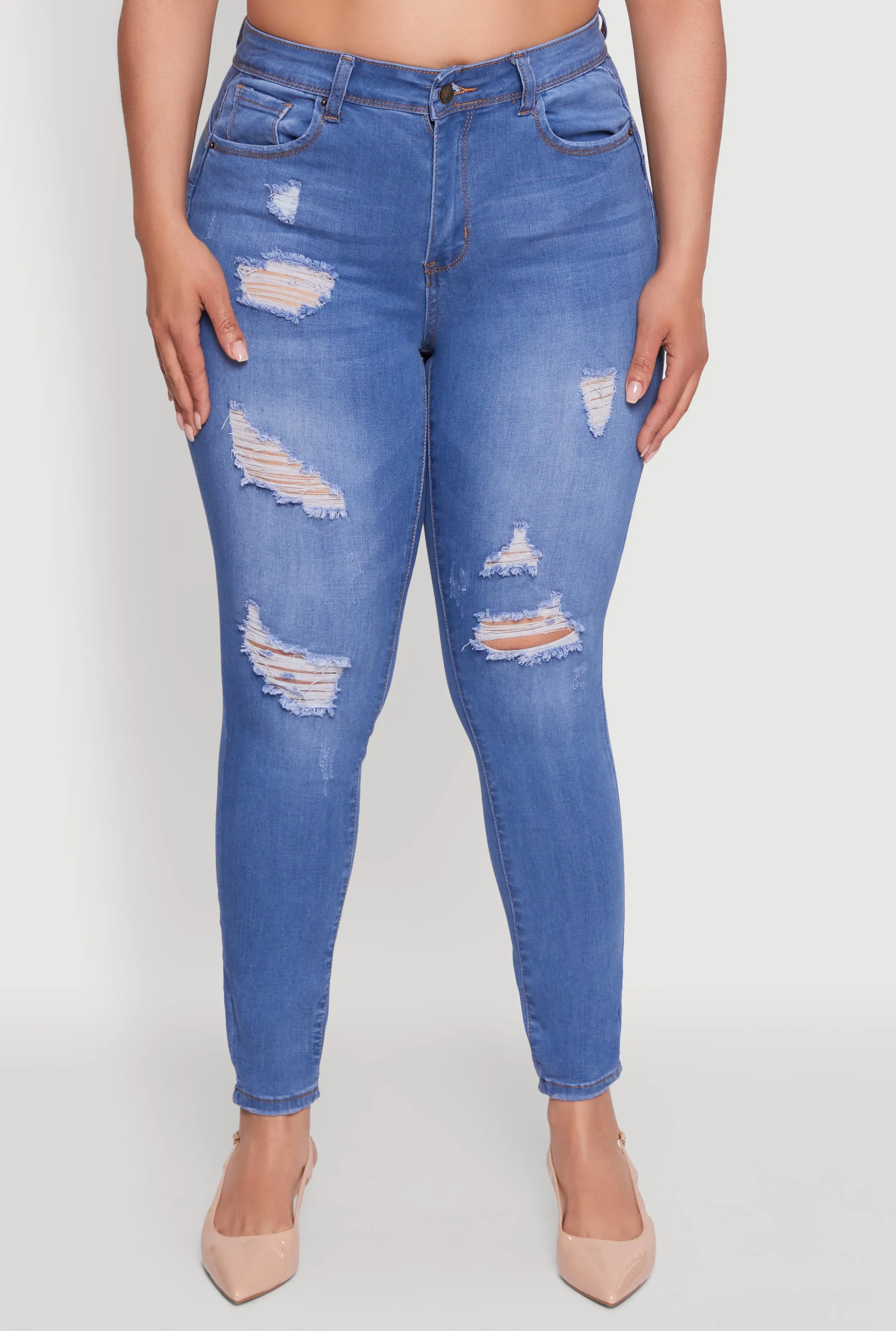 Plus Size WAX High Waisted Distressed Frayed Skinny Jeans sold by Rainbow product image thumbnail 5