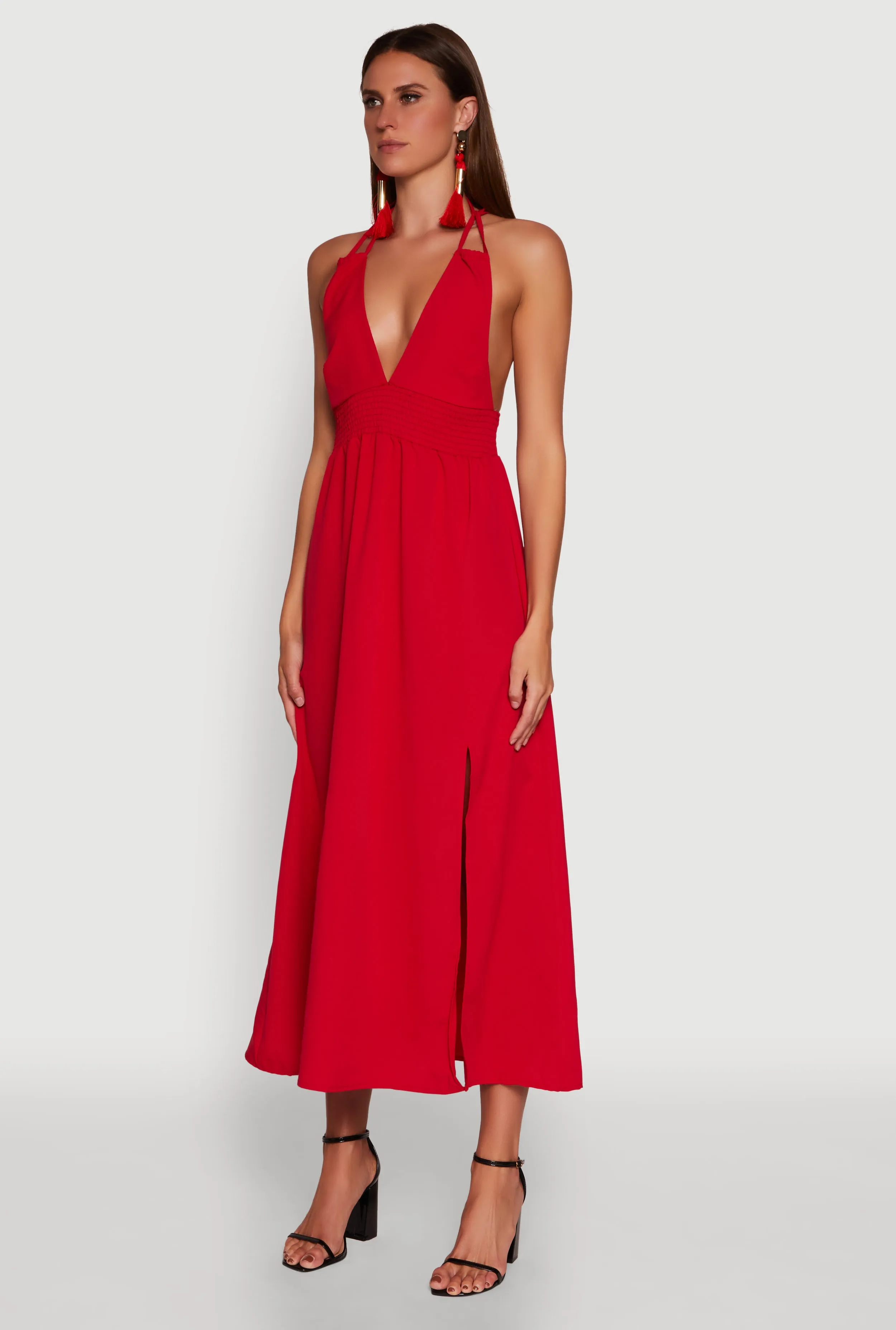 Trendy Plunge Halter Tie Maxi Dress with Criss Cross Back Straps sold by Rainbow product image thumbnail 3
