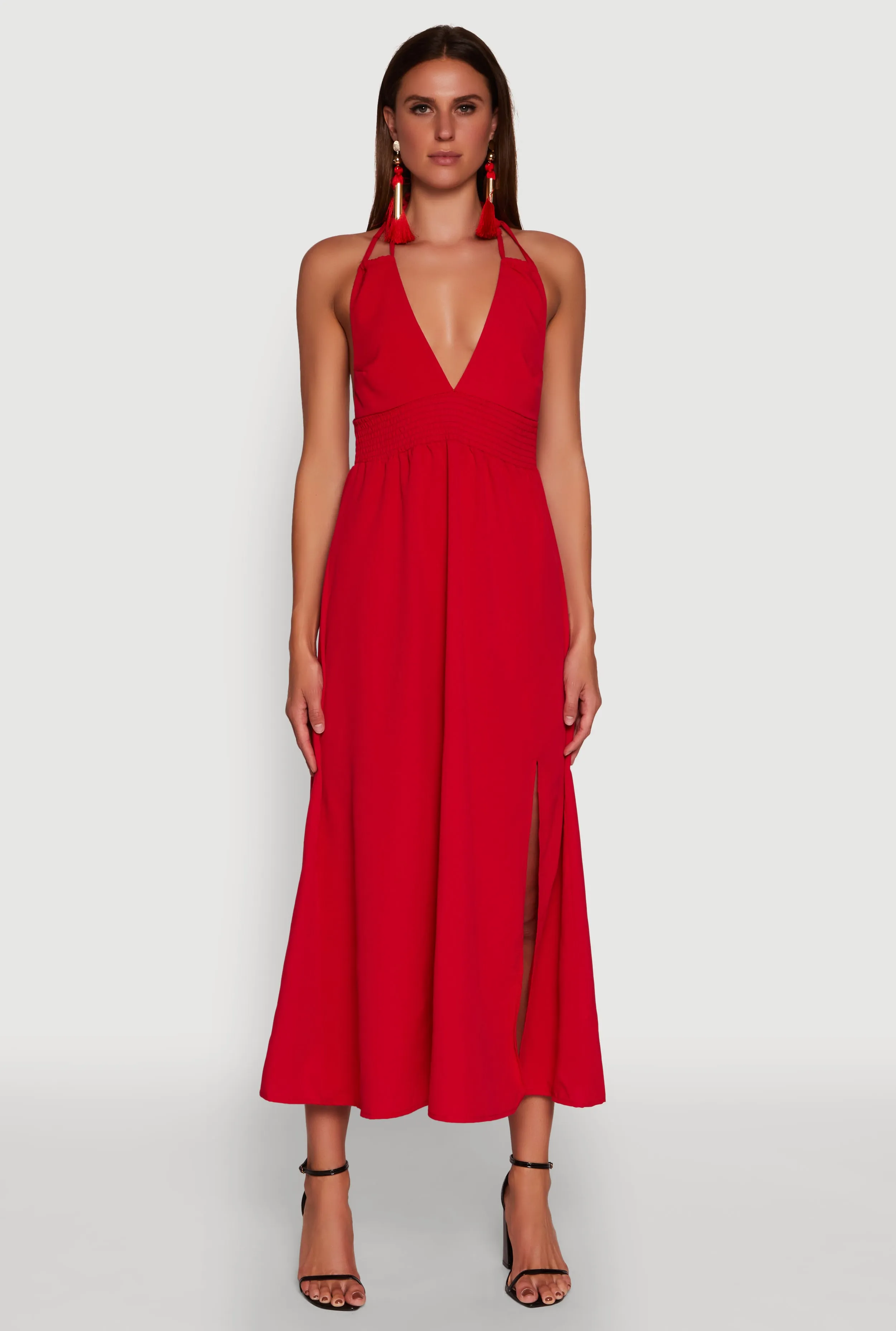 Trendy Plunge Halter Tie Maxi Dress with Criss Cross Back Straps sold by Rainbow product image thumbnail 2