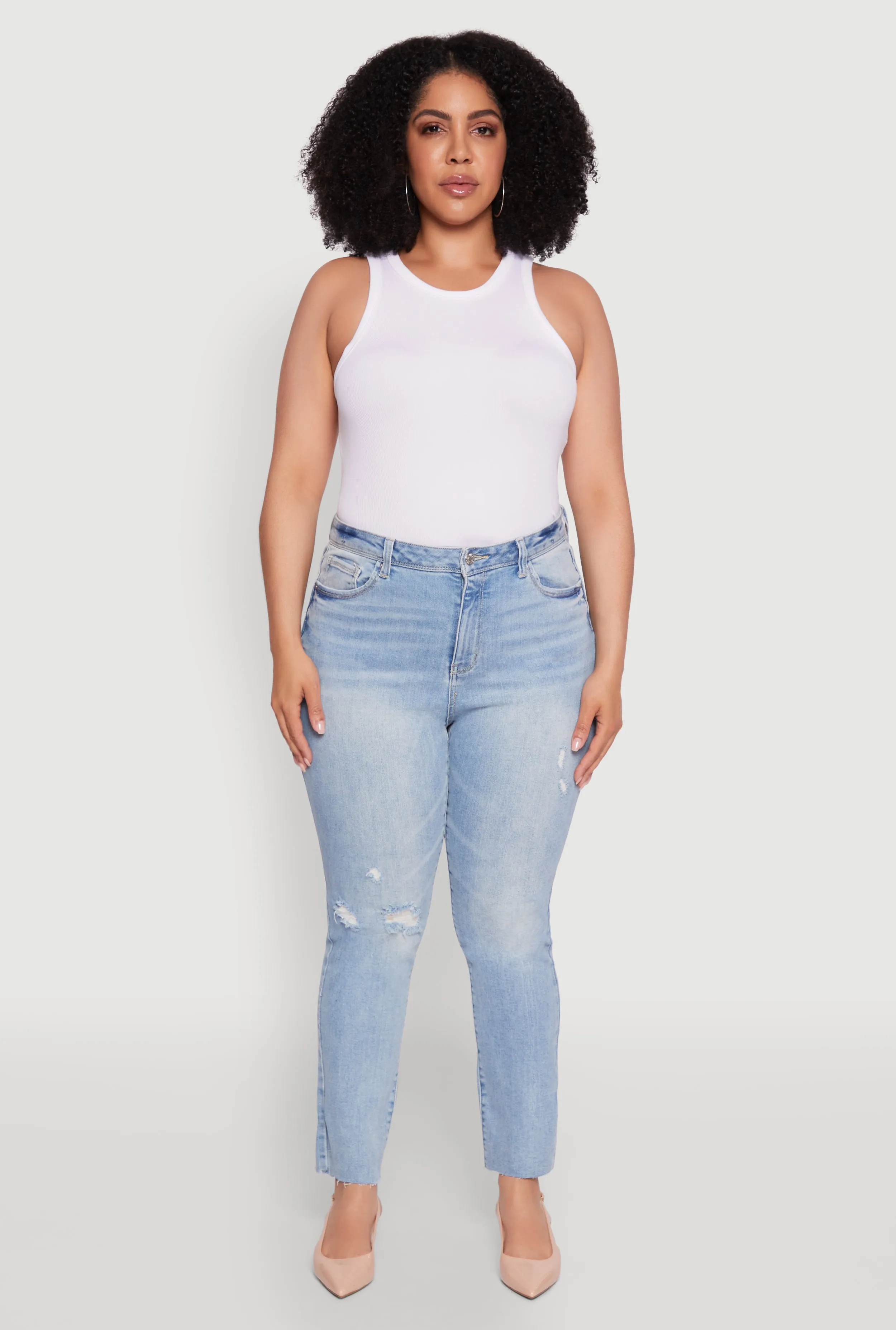 Plus Size Trendy High Waisted Distressed Whiskered Jeans sold by Rainbow product image thumbnail 2