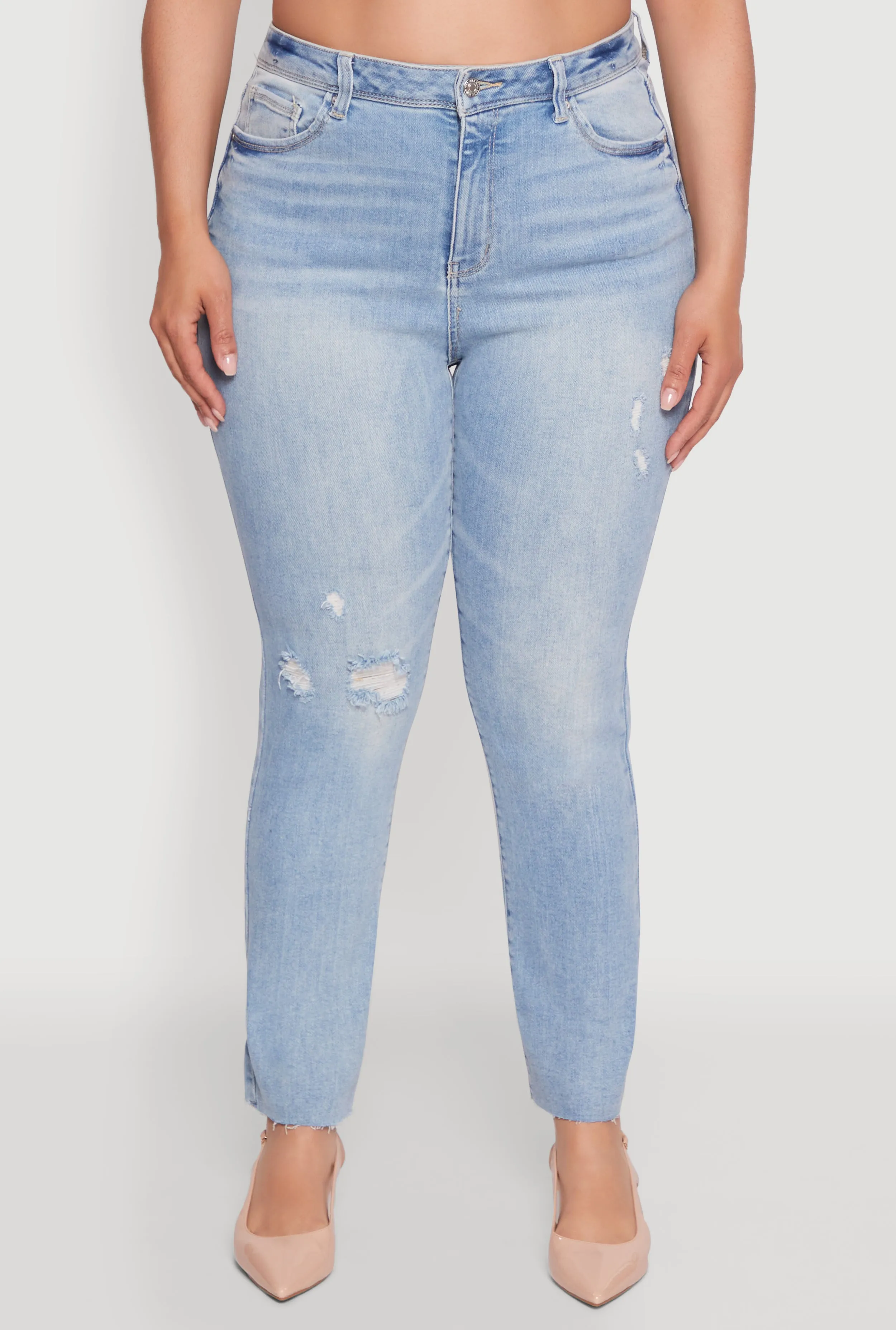 Plus Size Trendy High Waisted Distressed Whiskered Jeans sold by Rainbow product image thumbnail 5